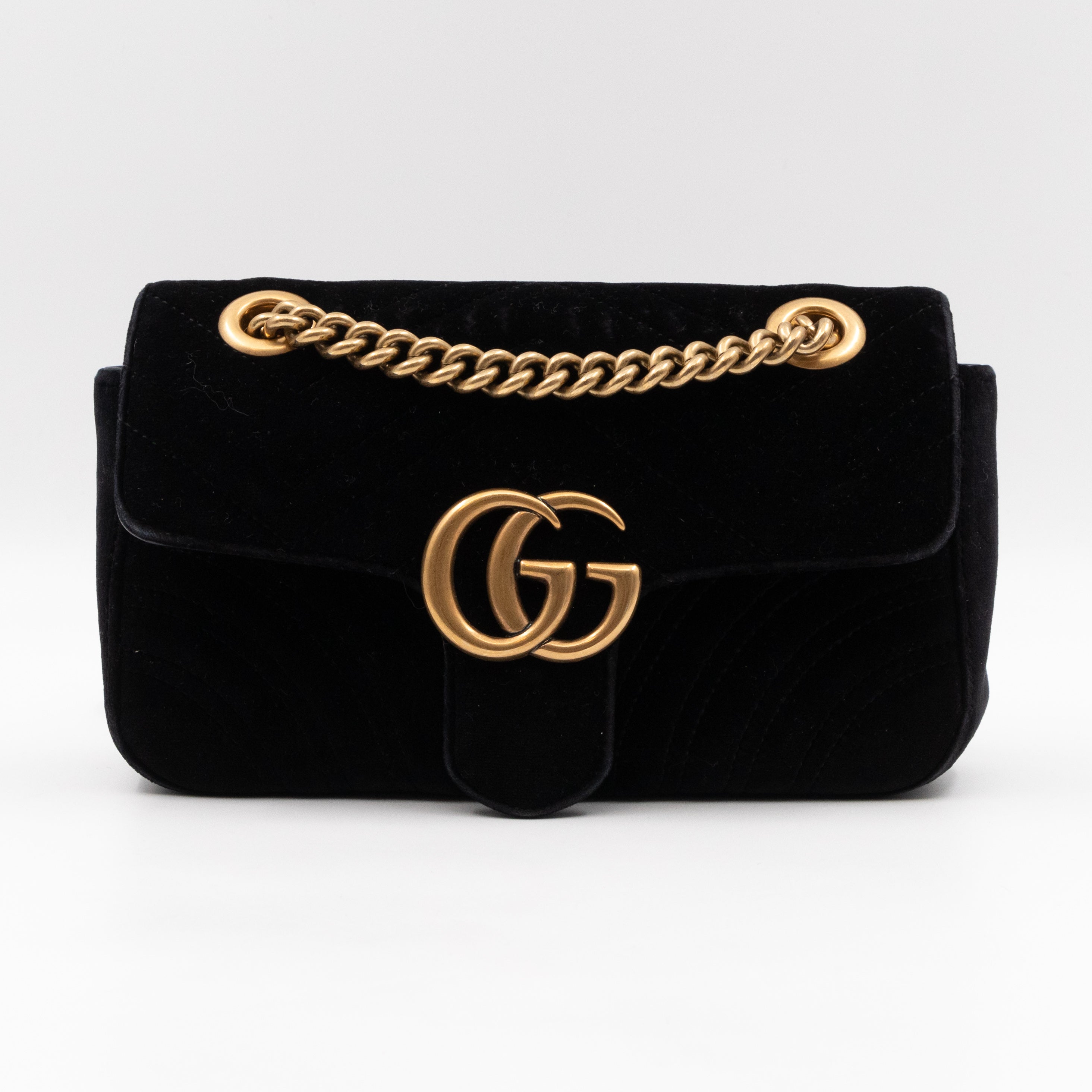 GG Marmont Flap Mini Black Velvet Aged Gold