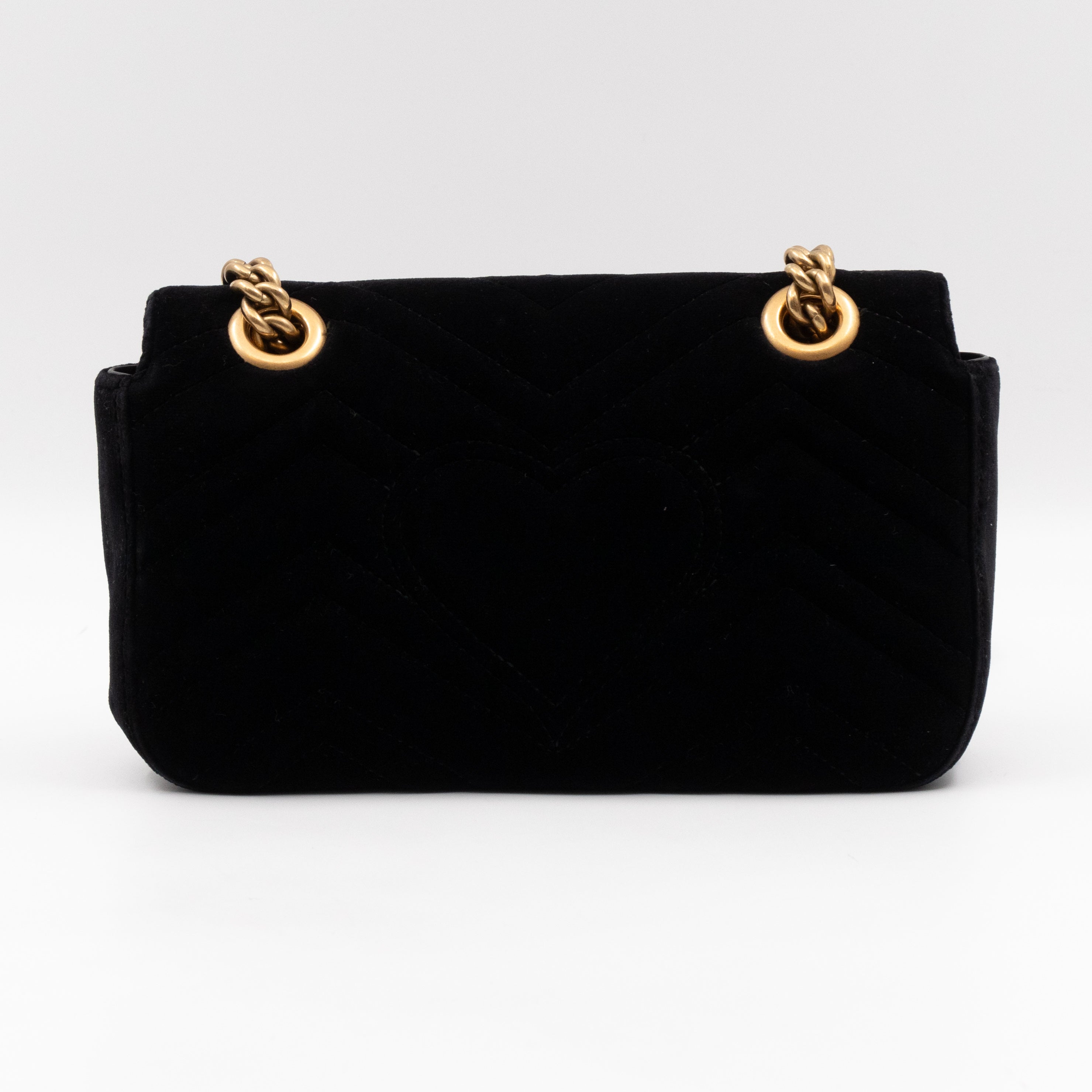 GG Marmont Flap Mini Black Velvet Aged Gold