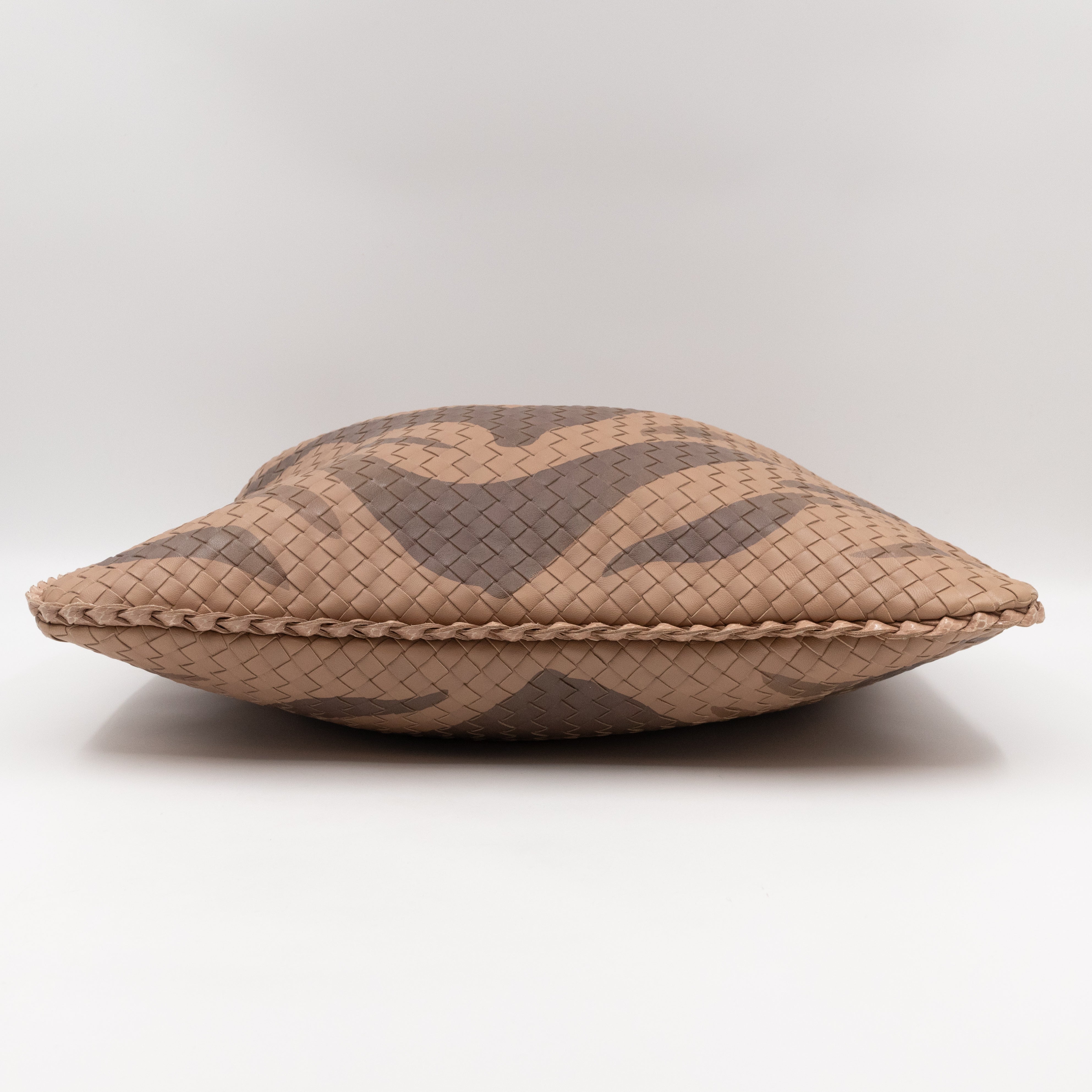 Veneta Hobo Bag Intrecciato Beige Zebra Print Leather Snakeskin Trim