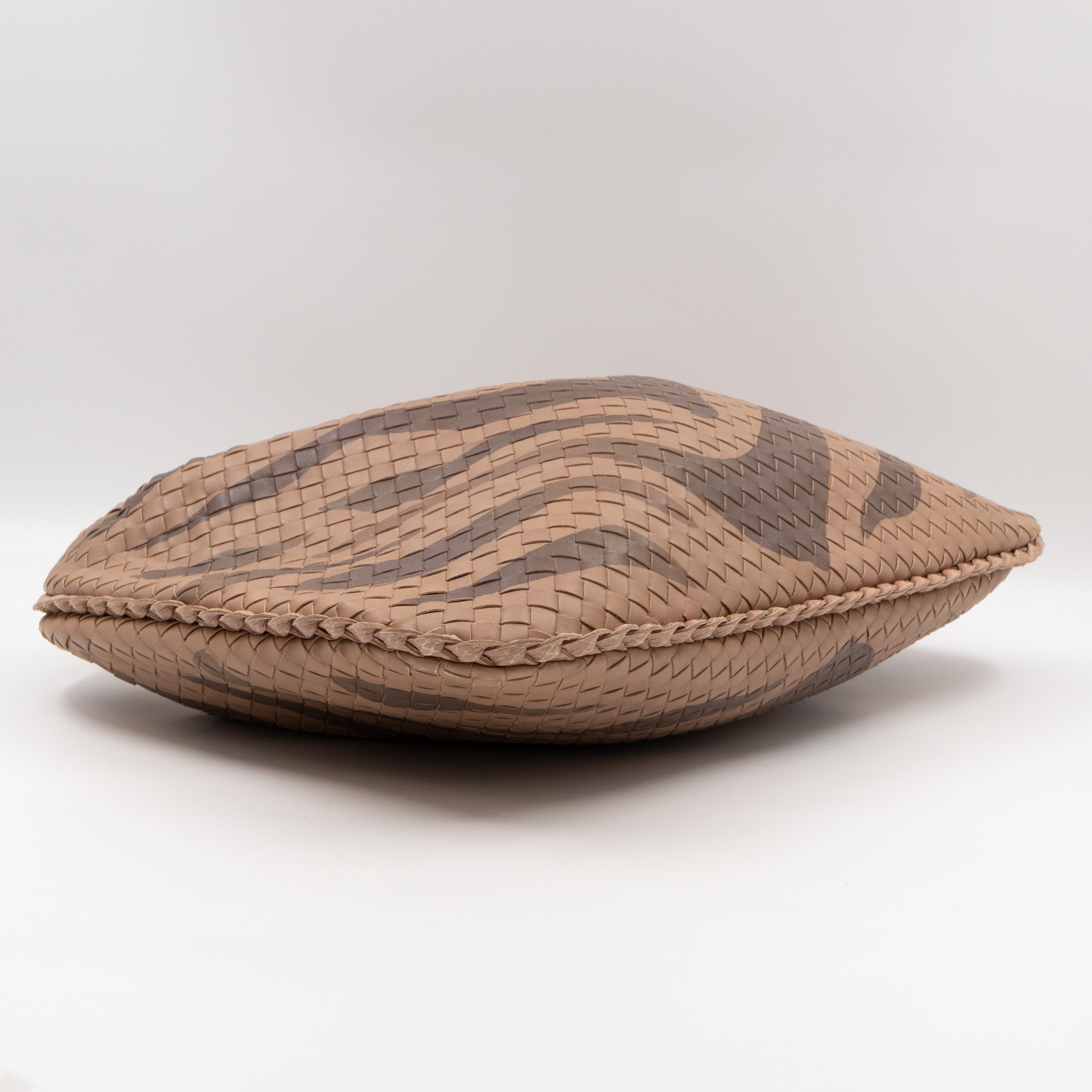 Veneta Hobo Bag Intrecciato Beige Zebra Print Leather Snakeskin Trim