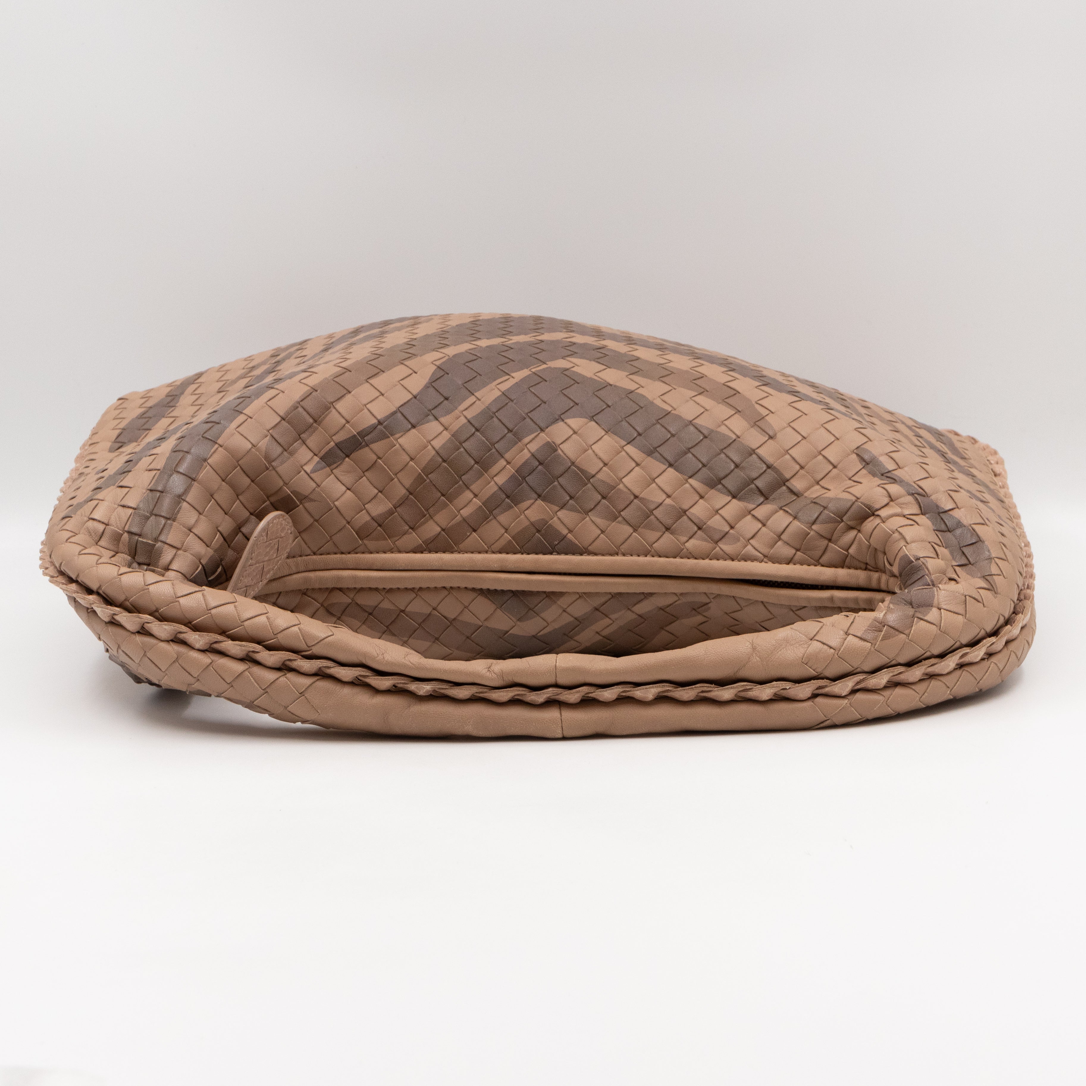 Veneta Hobo Bag Intrecciato Beige Zebra Print Leather Snakeskin Trim