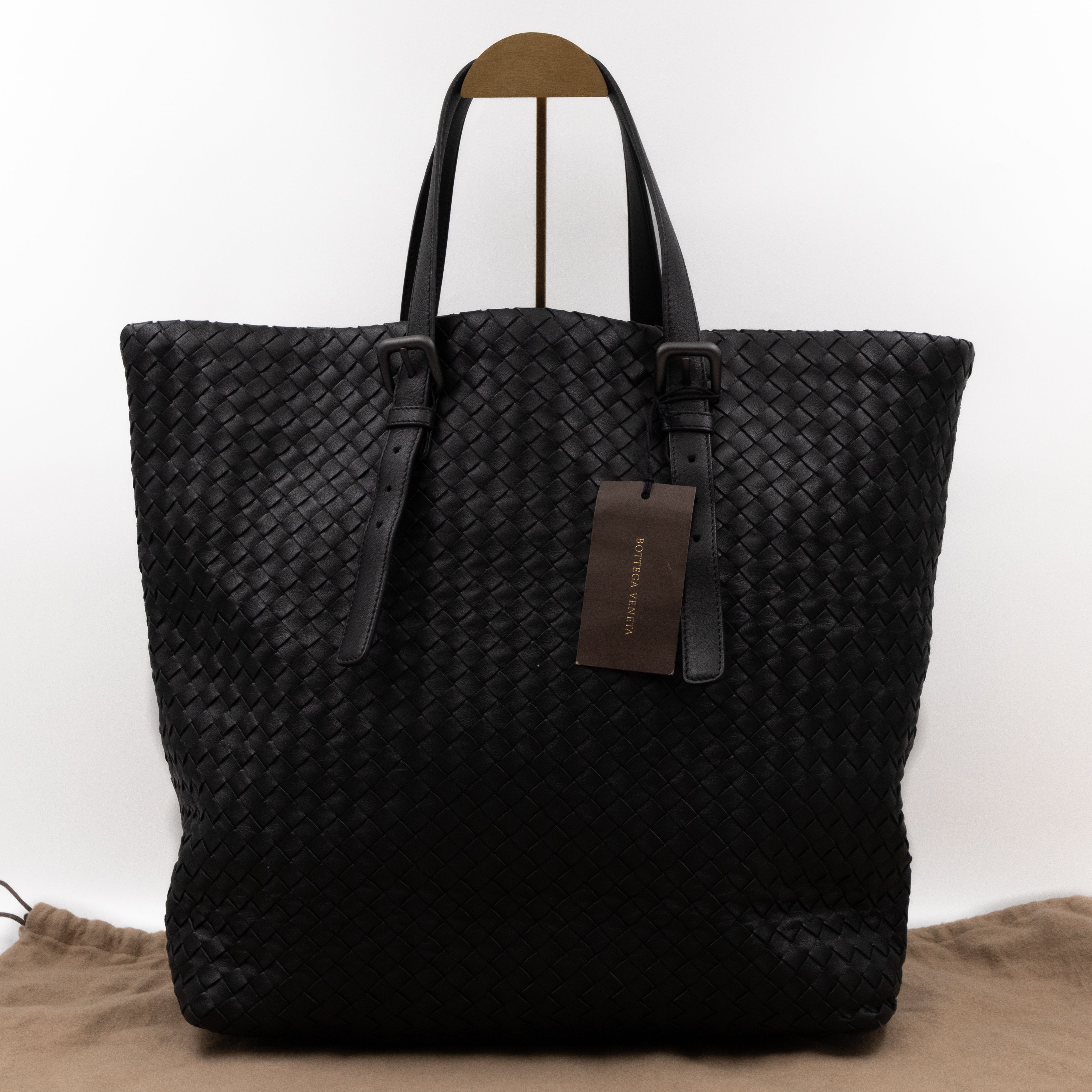 Vertical Tote Small Intrecciato Black Leather
