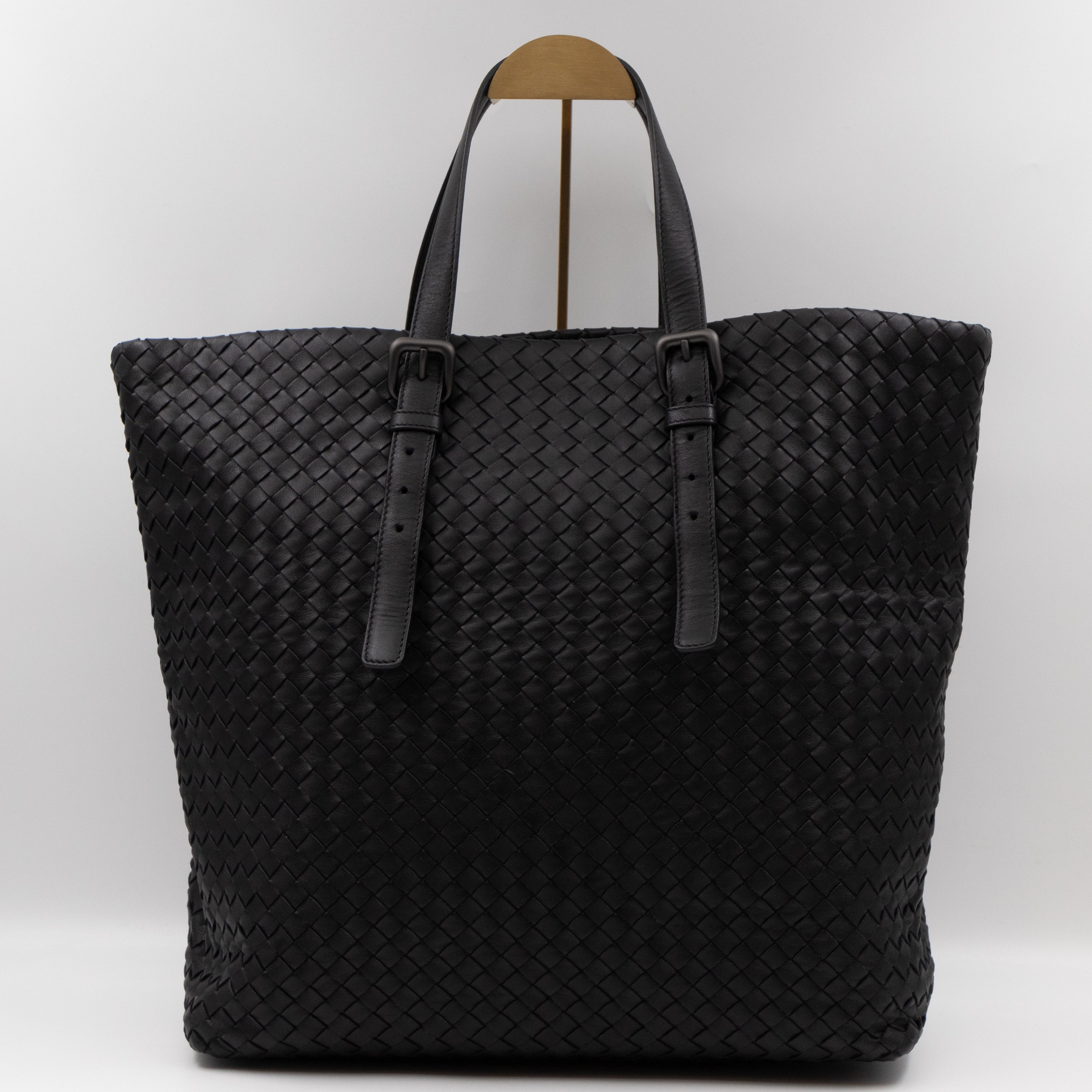 Vertical Tote Small Intrecciato Black Leather