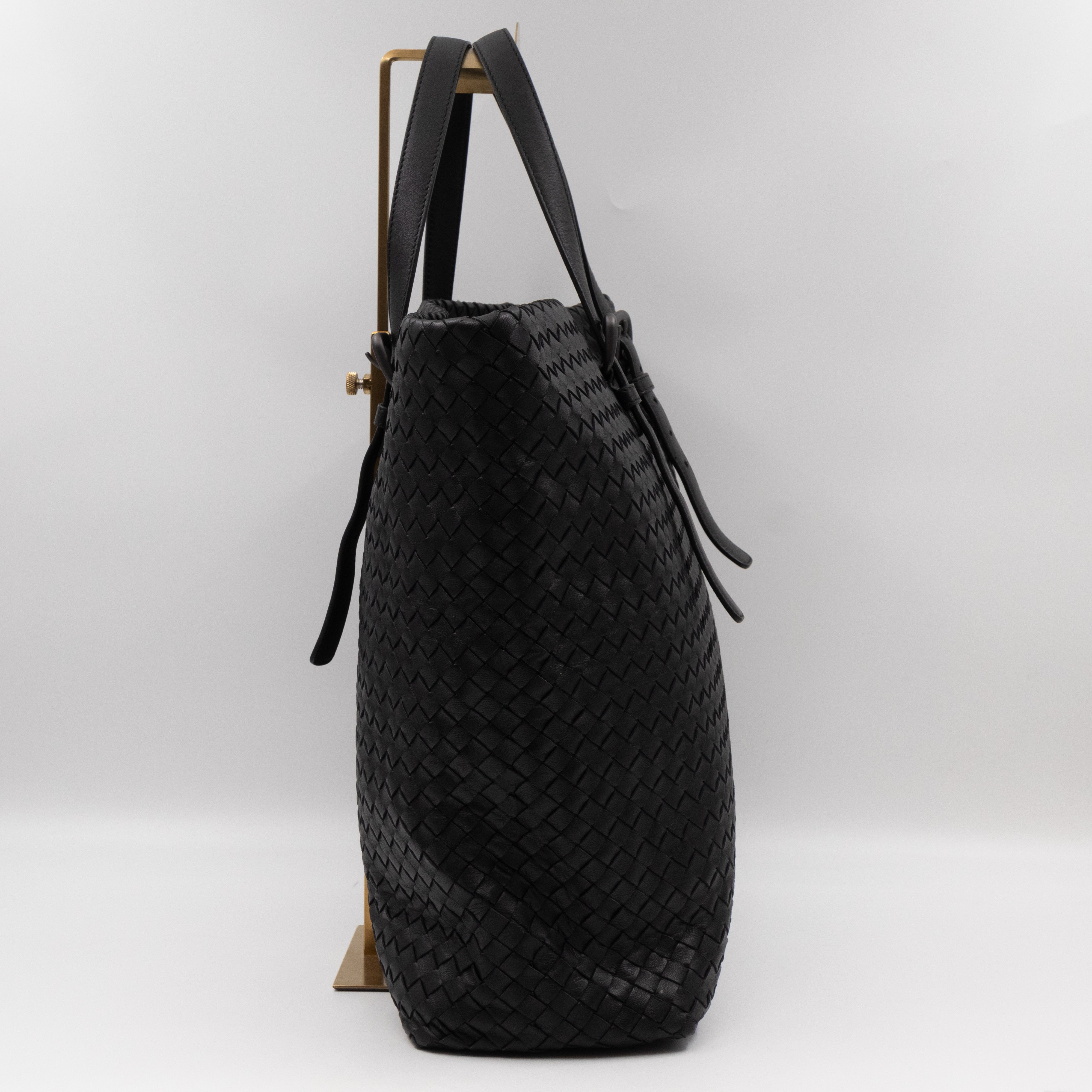 Vertical Tote Small Intrecciato Black Leather