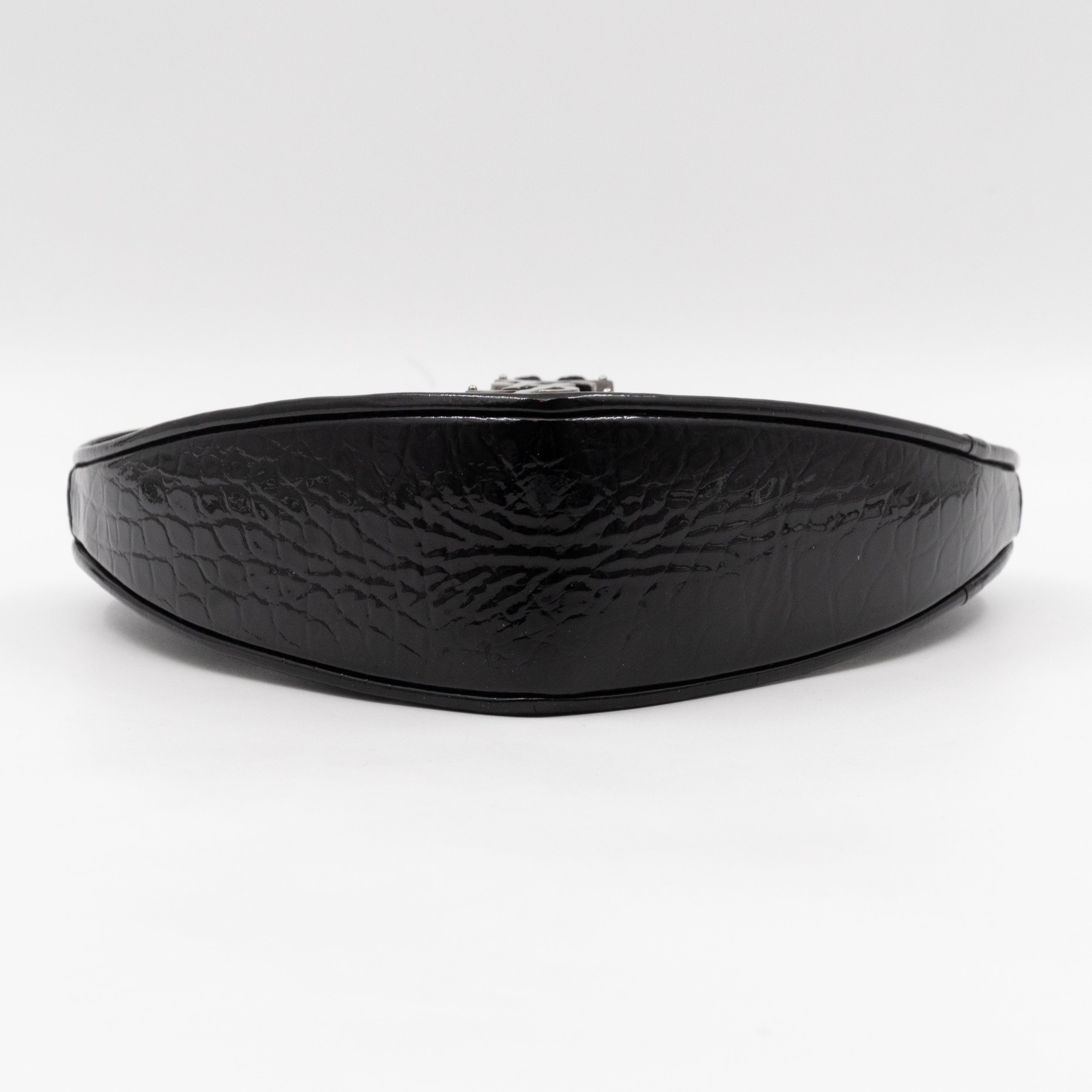 Sac Coeur Heart Clutch Black Croc Embossed Patent Leather