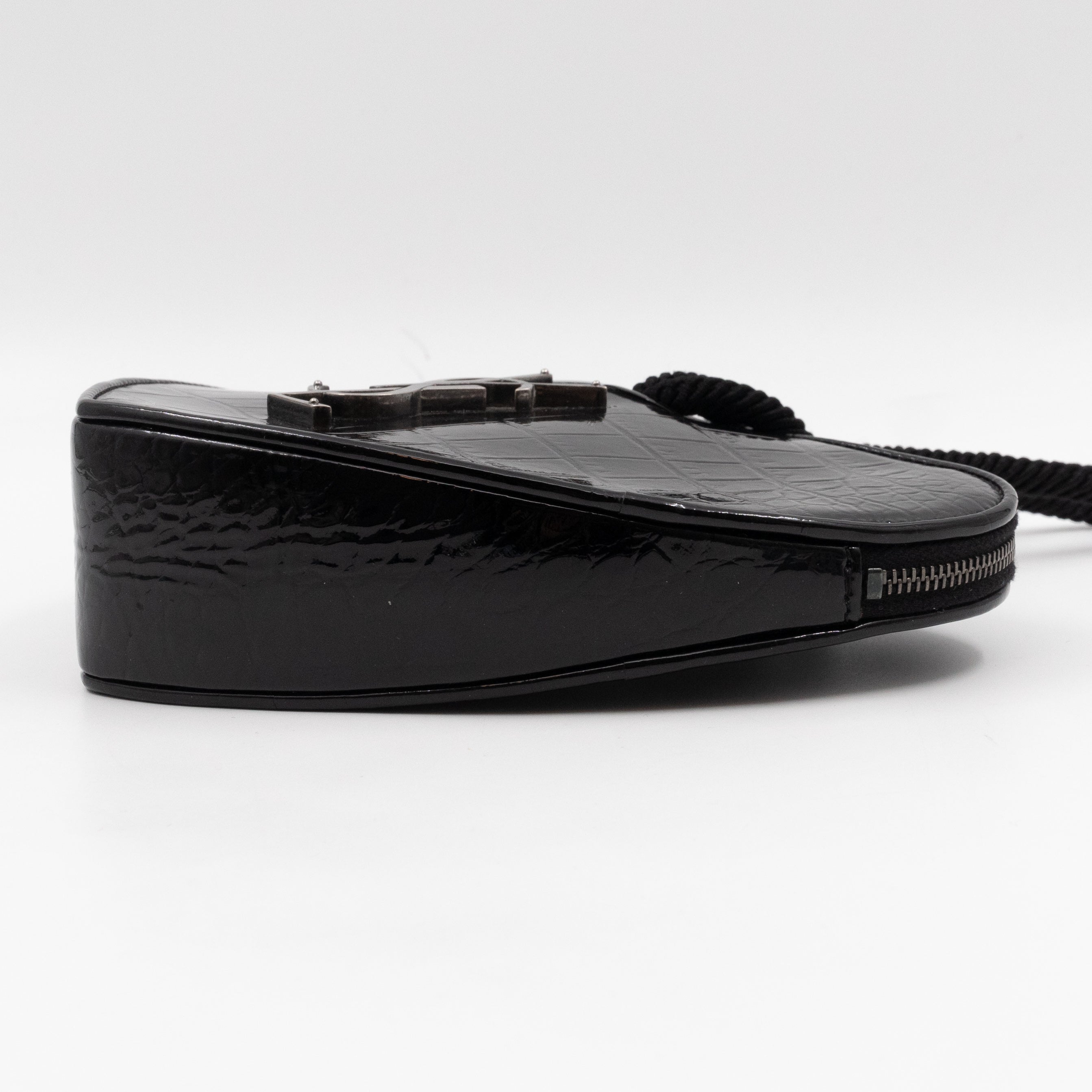 Sac Coeur Heart Clutch Black Croc Embossed Patent Leather