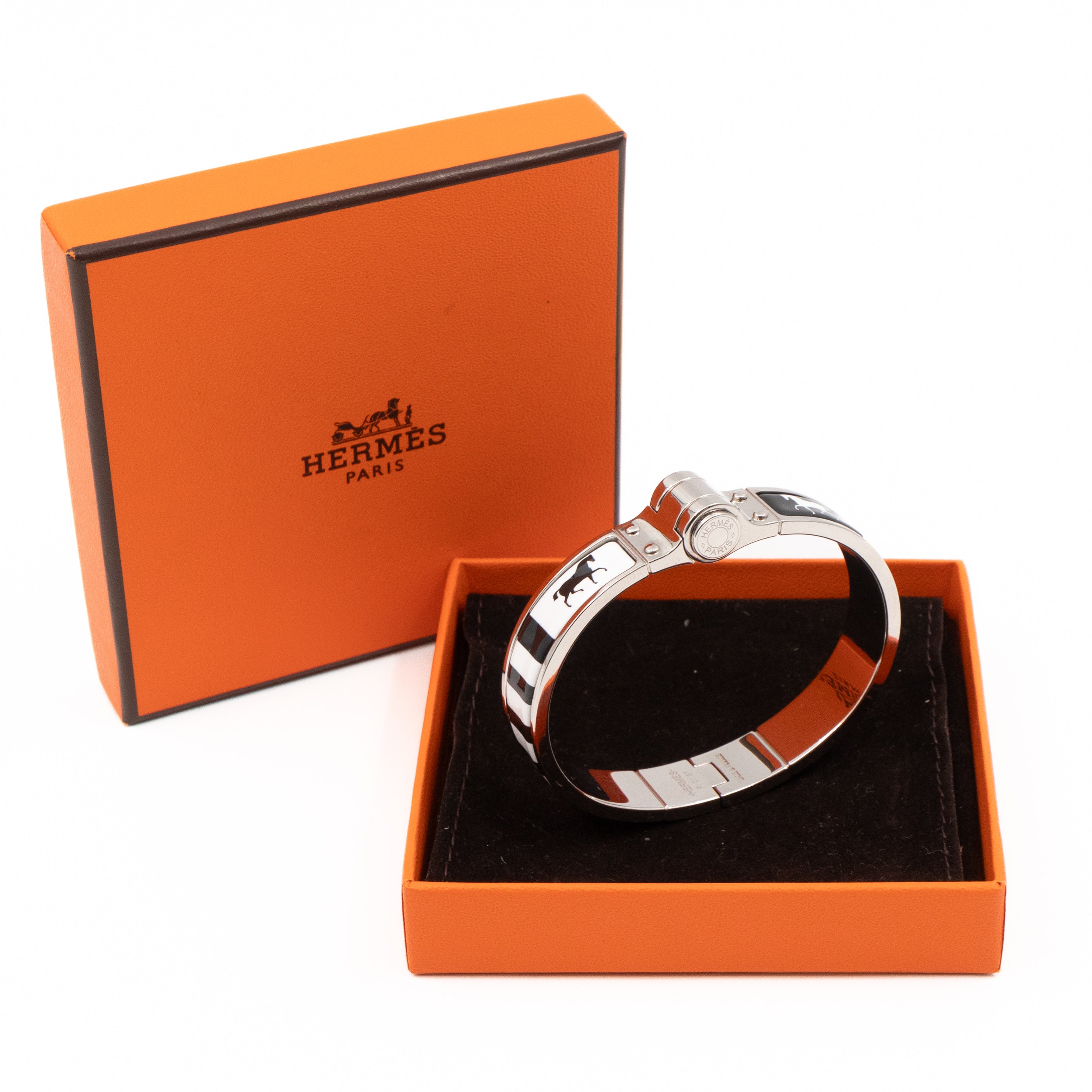 Hermes Enamel Hinged Bracelet M Positif Negatif Palladium Black