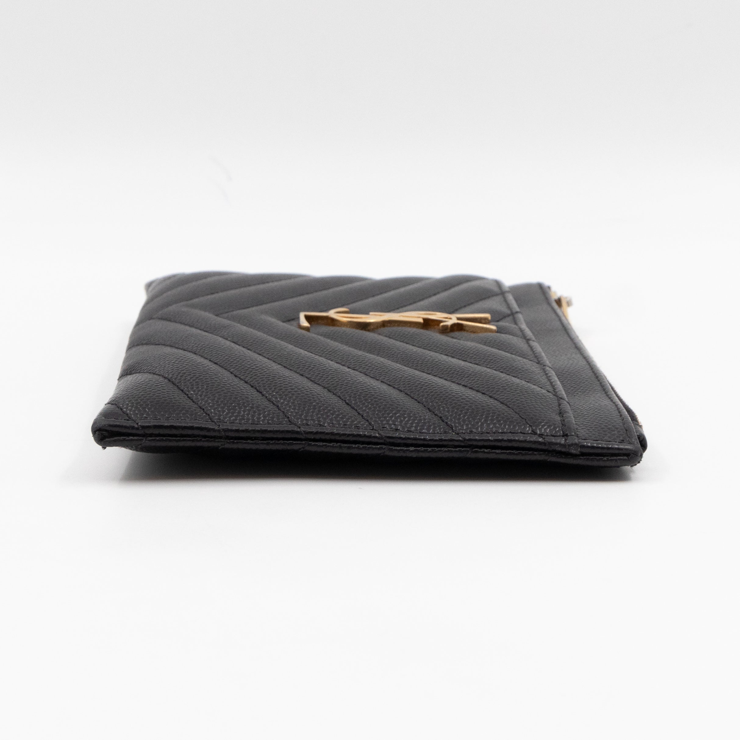 Zipped Pouch Chevron Grained Leather Black