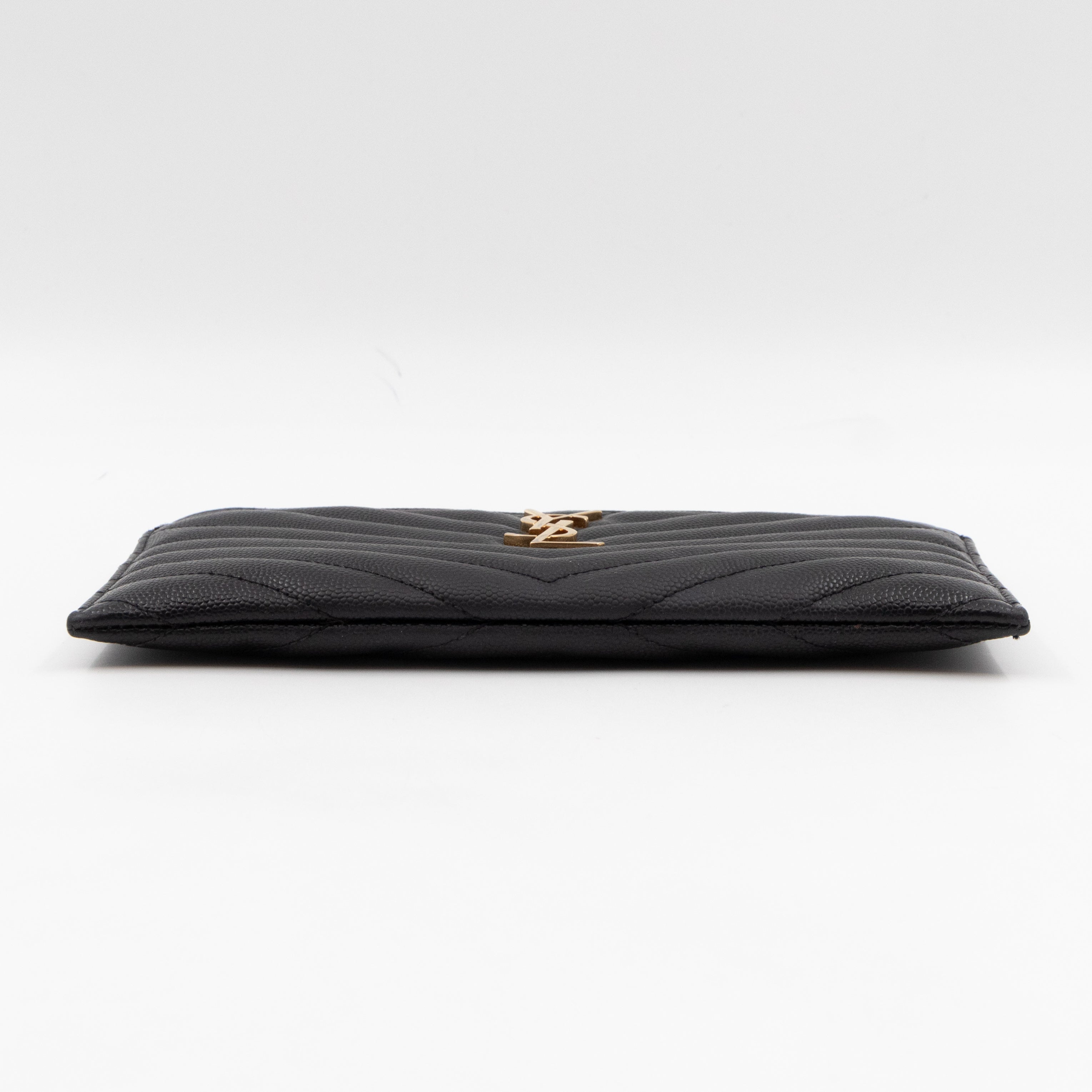 Zipped Pouch Chevron Grained Leather Black