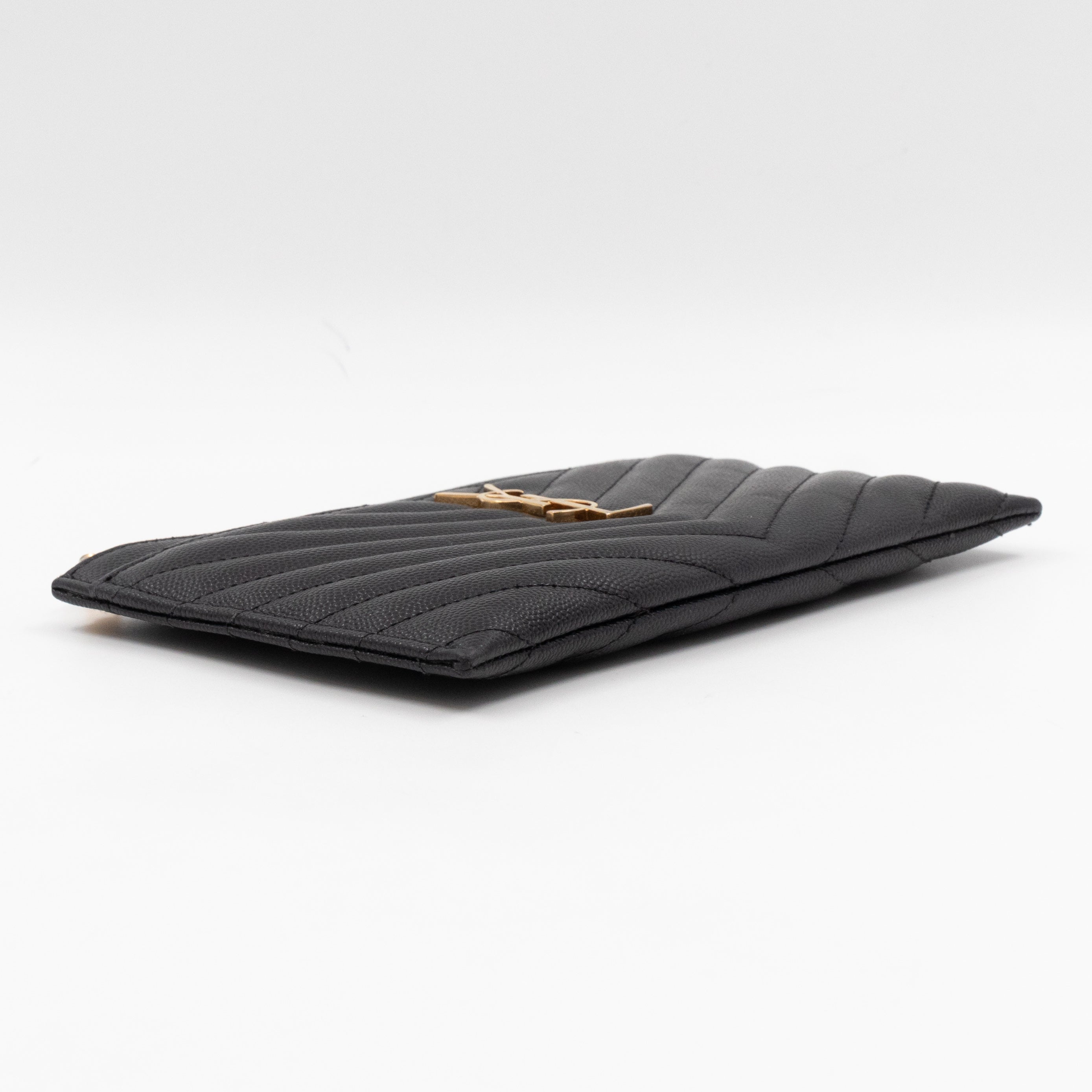 Zipped Pouch Chevron Grained Leather Black