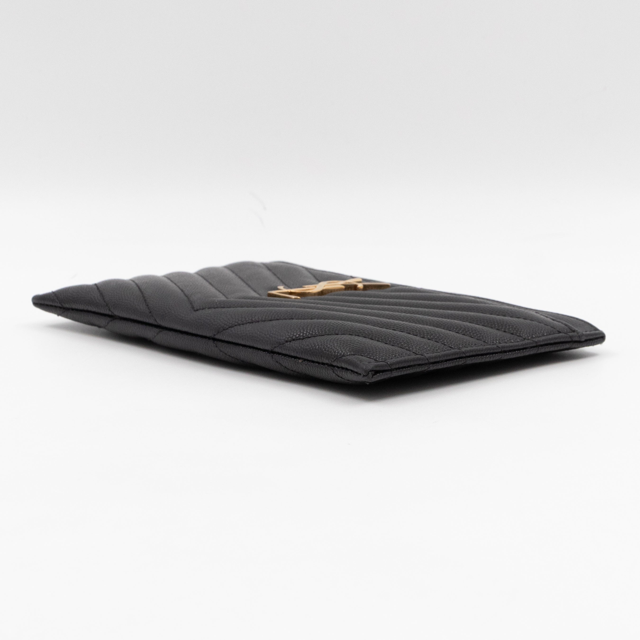 Zipped Pouch Chevron Grained Leather Black