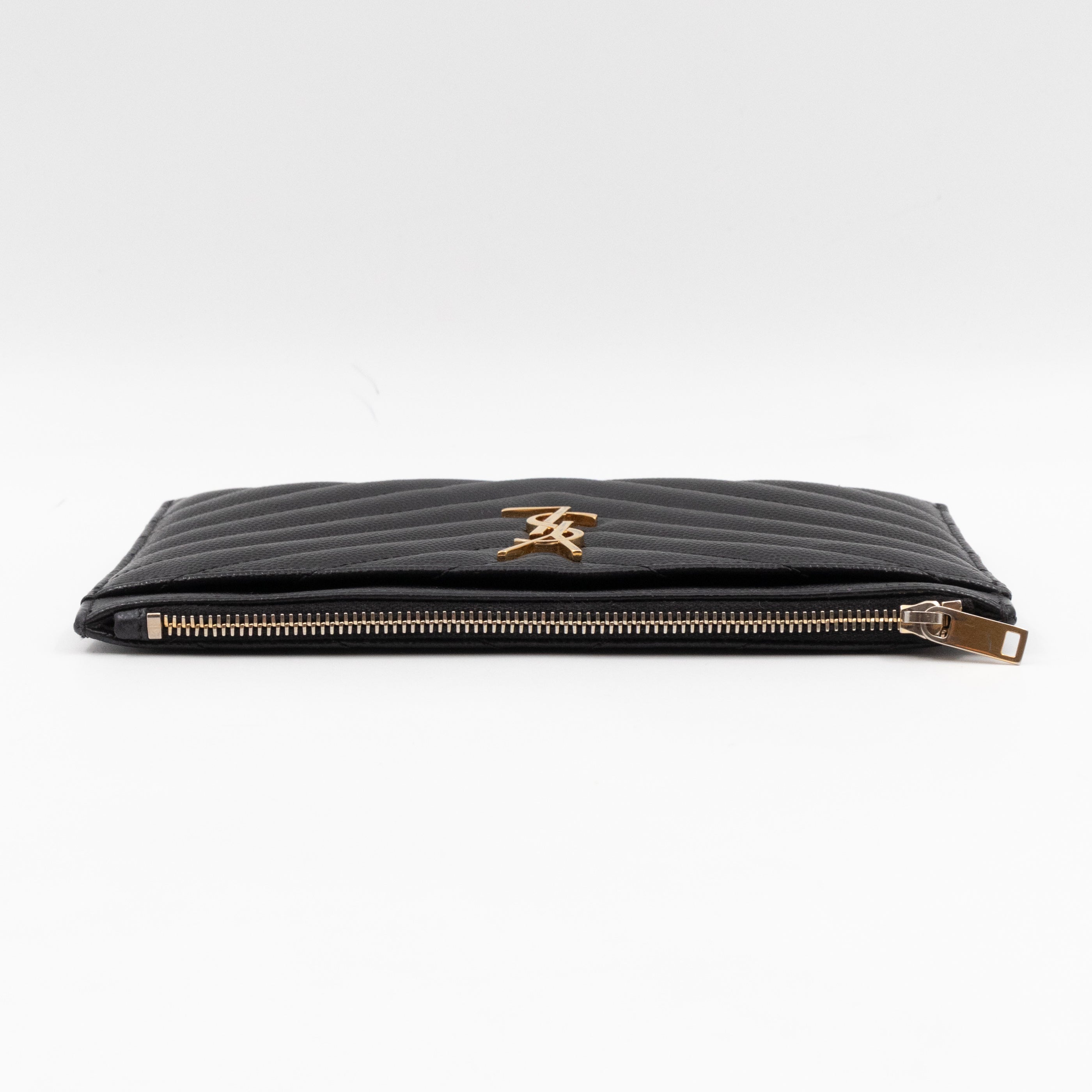 Zipped Pouch Chevron Grained Leather Black