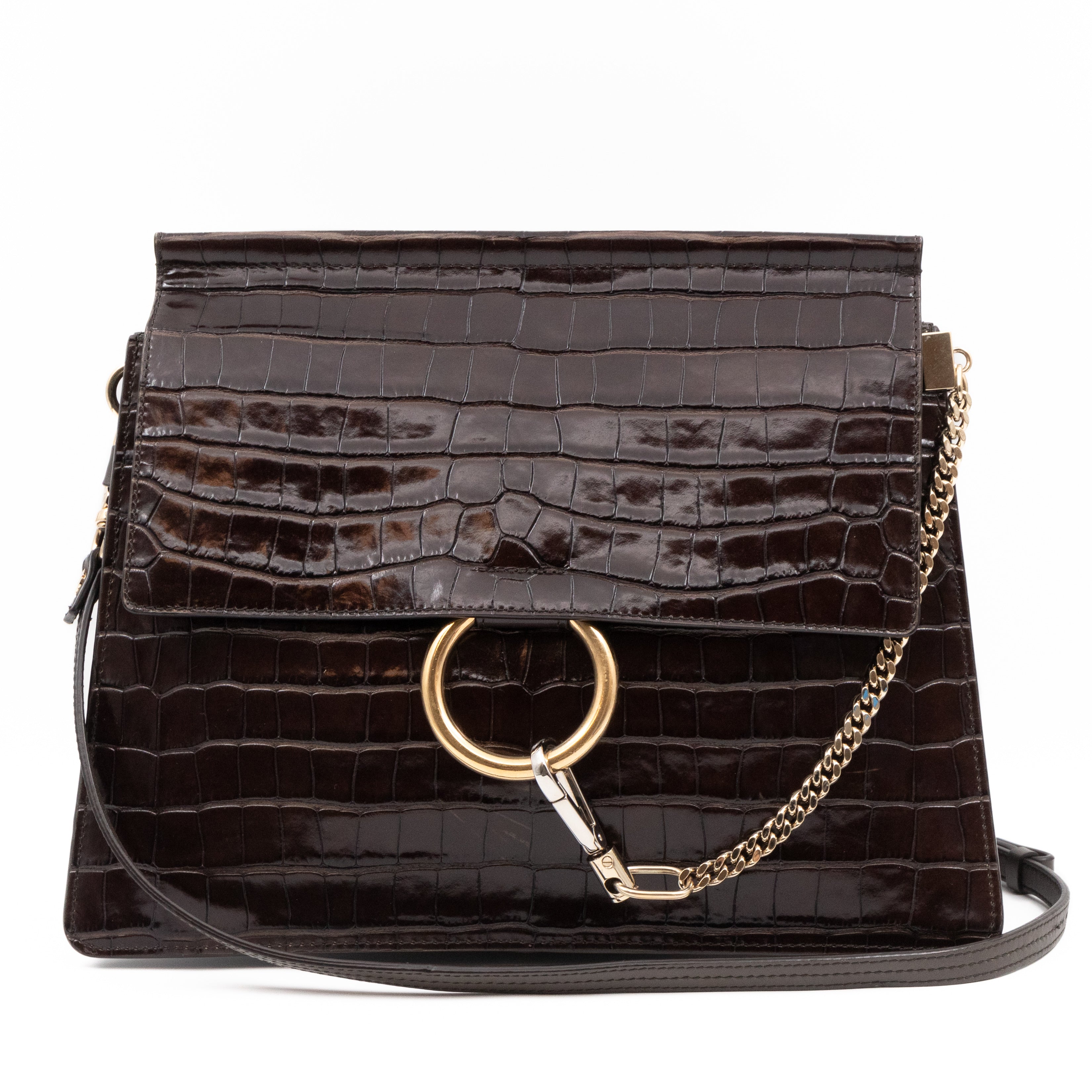 Faye Crossbody Croc Embossed Brown Leather