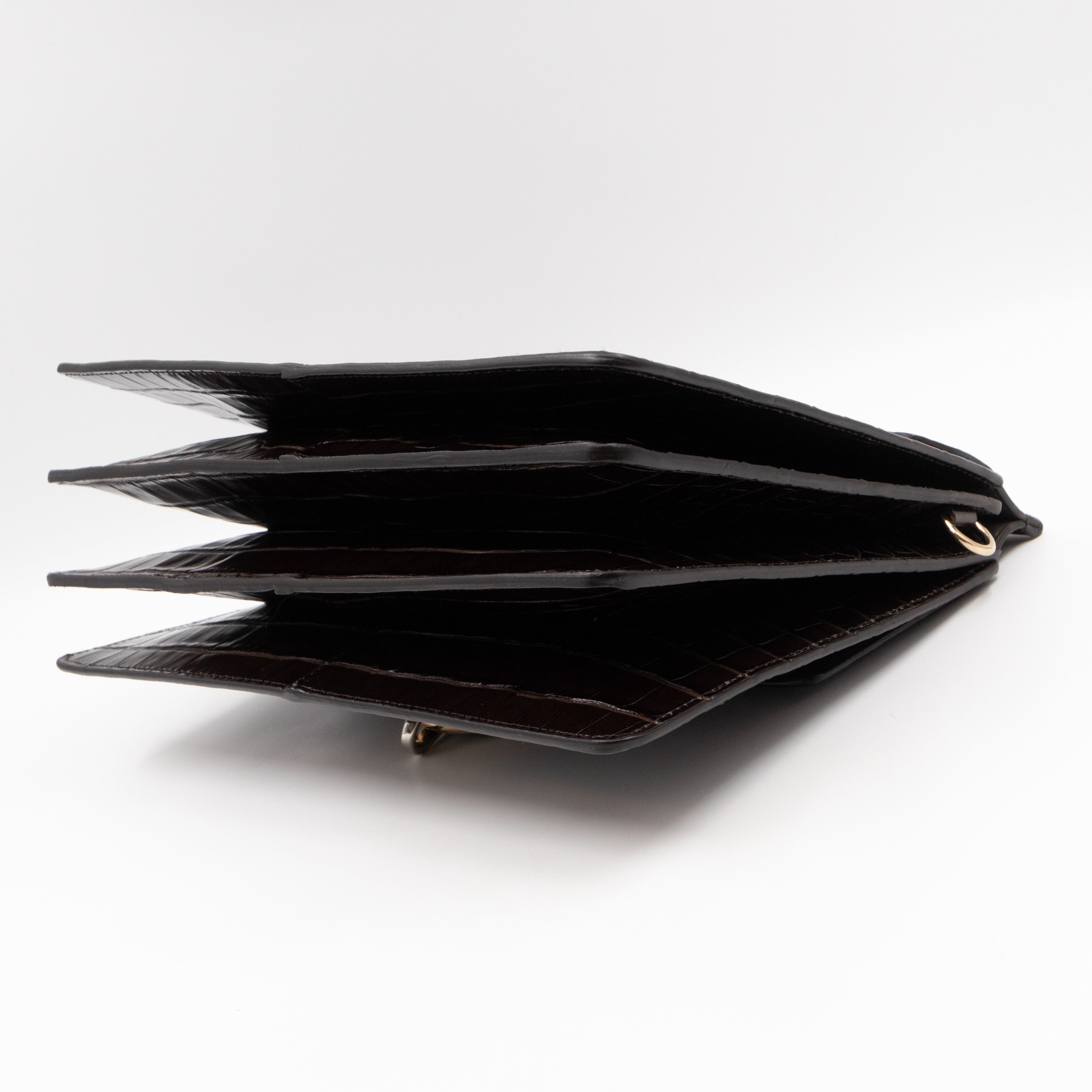 Faye Crossbody Croc Embossed Brown Leather