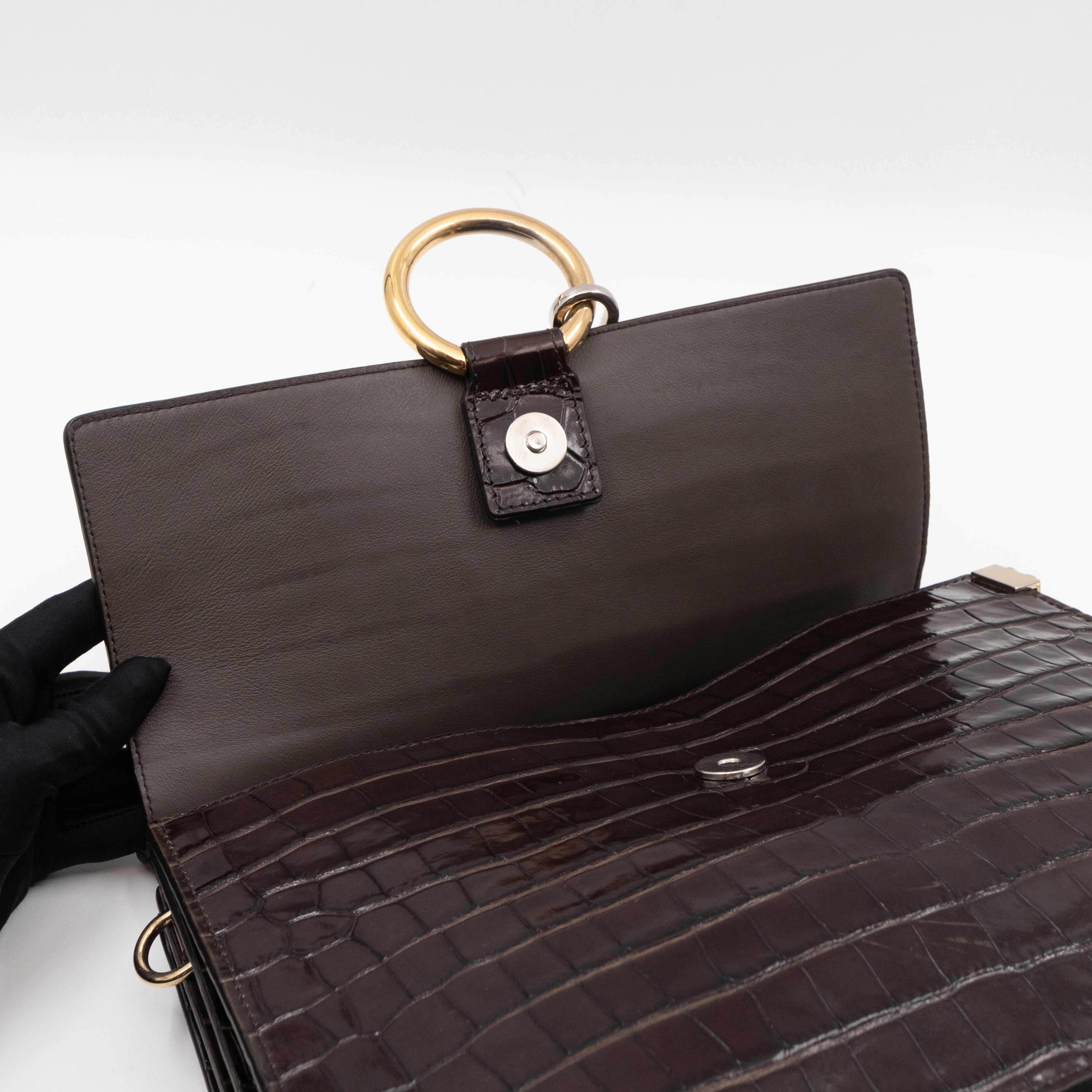 Faye Crossbody Croc Embossed Brown Leather