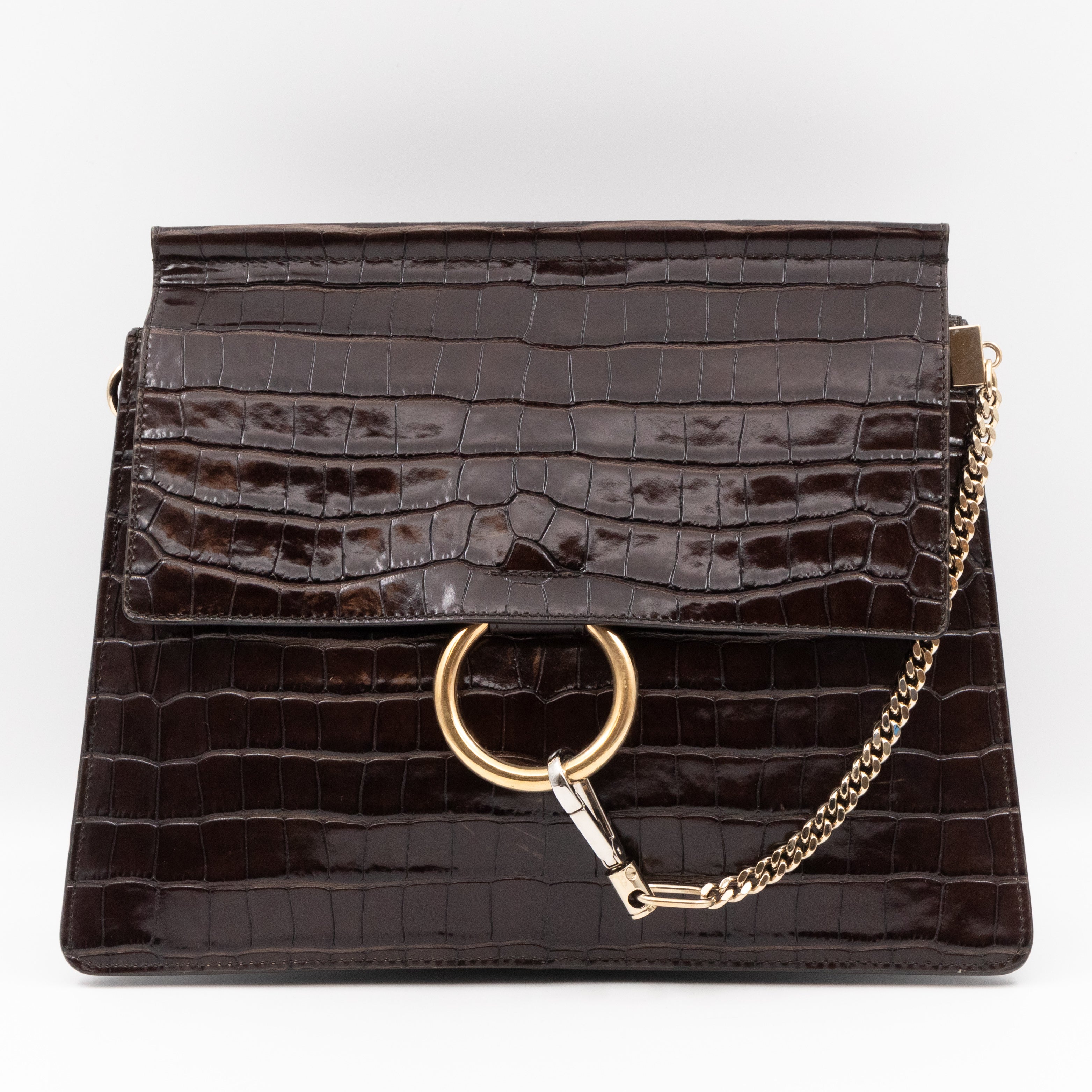 Faye Crossbody Croc Embossed Brown Leather