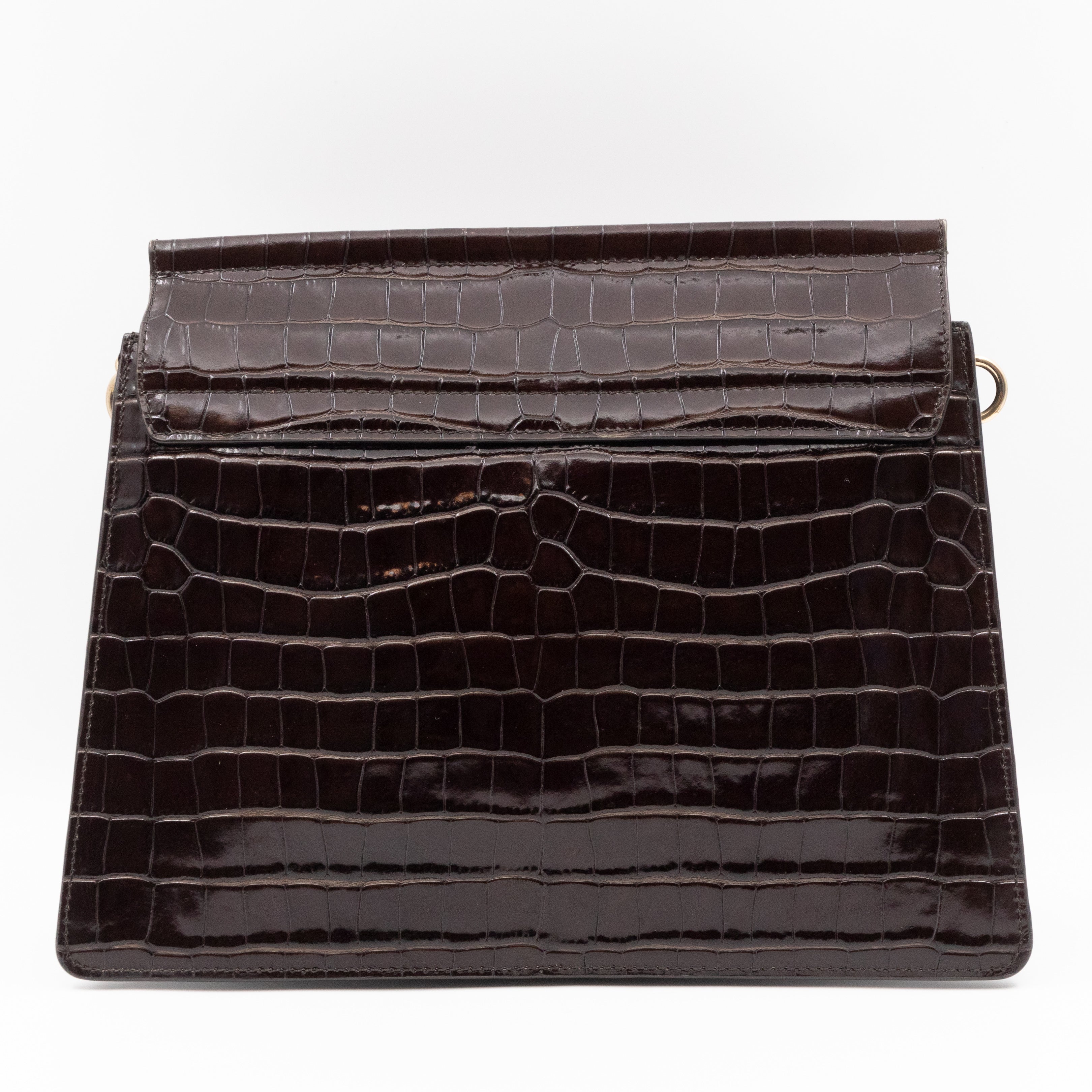 Faye Crossbody Croc Embossed Brown Leather