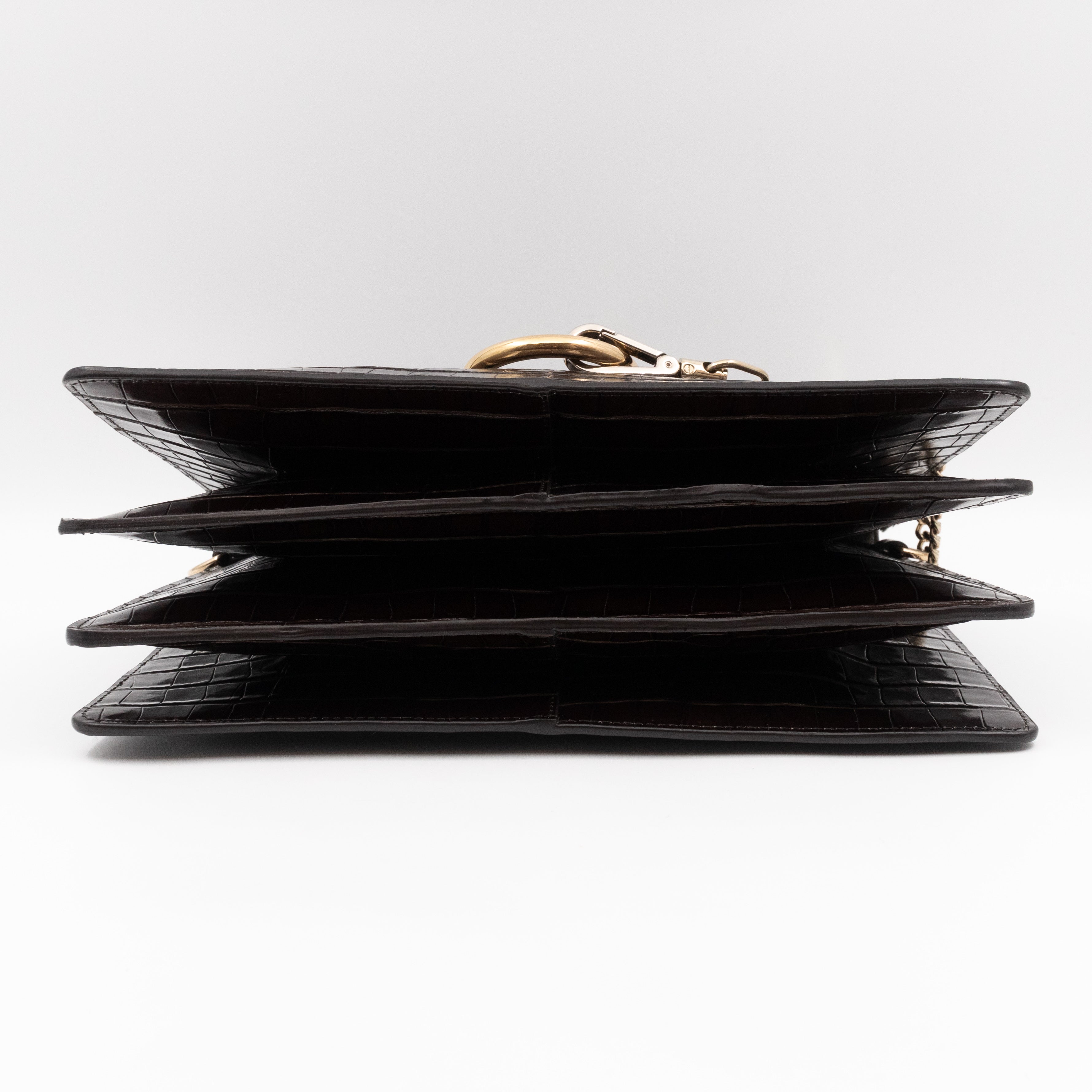 Faye Crossbody Croc Embossed Brown Leather