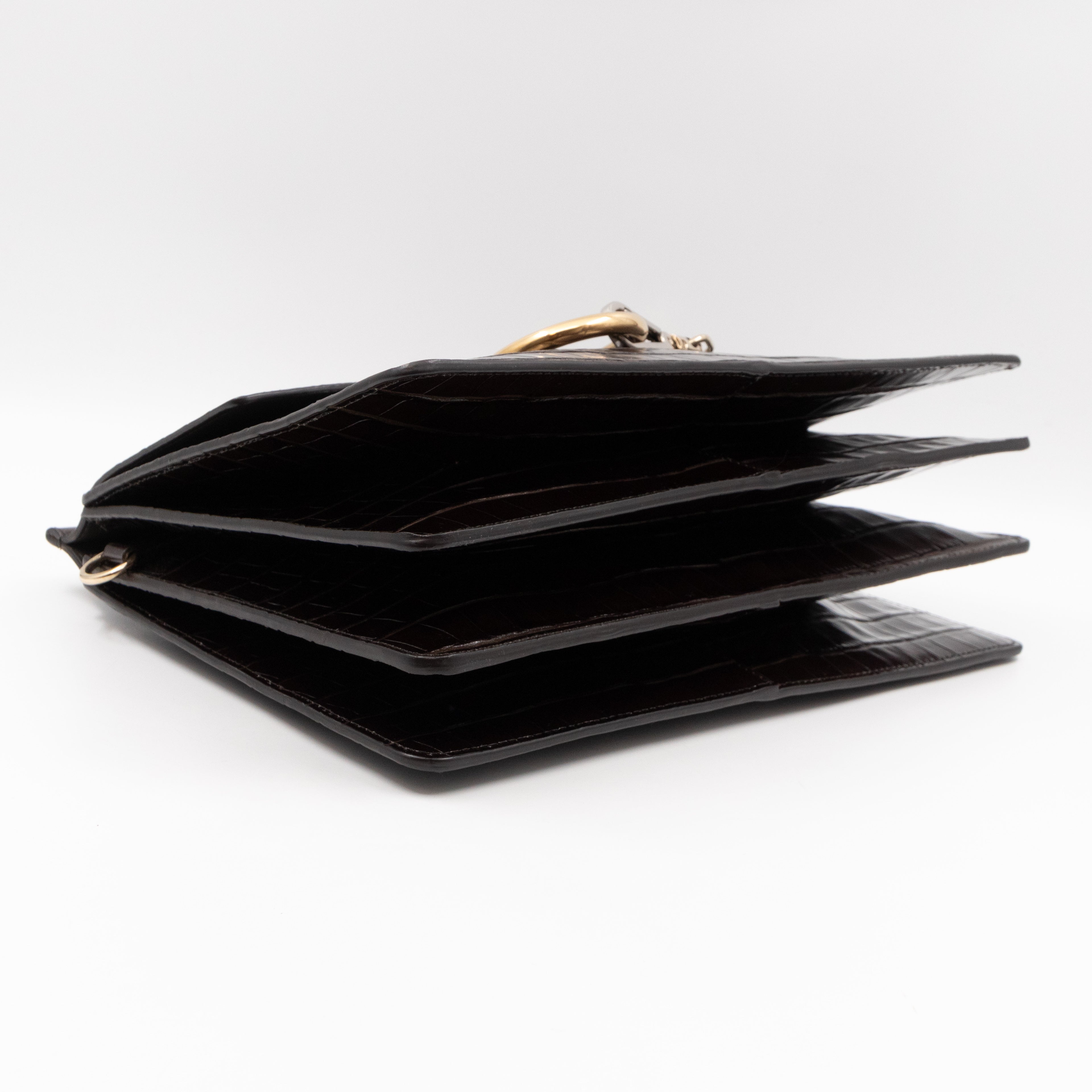 Faye Crossbody Croc Embossed Brown Leather