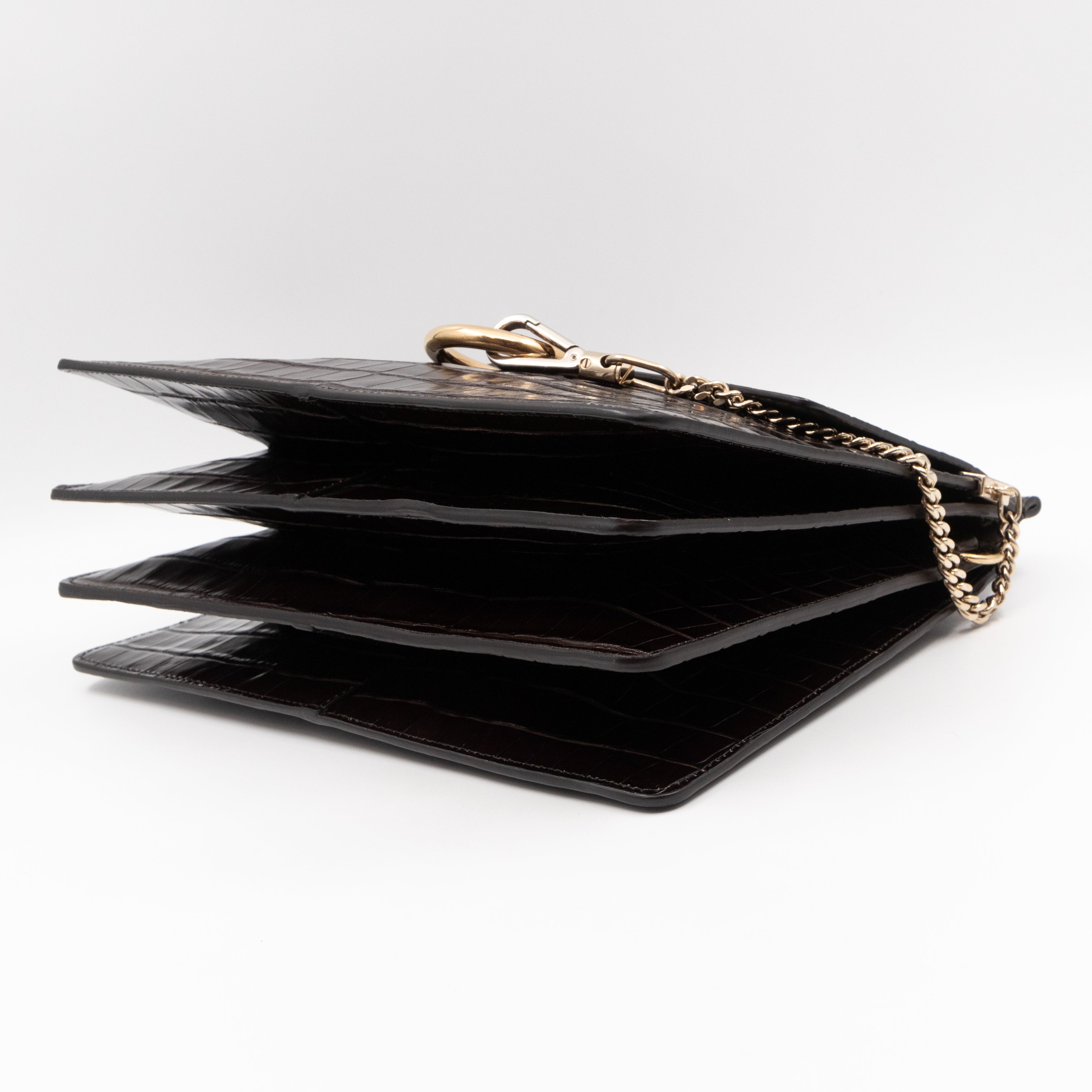 Faye Crossbody Croc Embossed Brown Leather