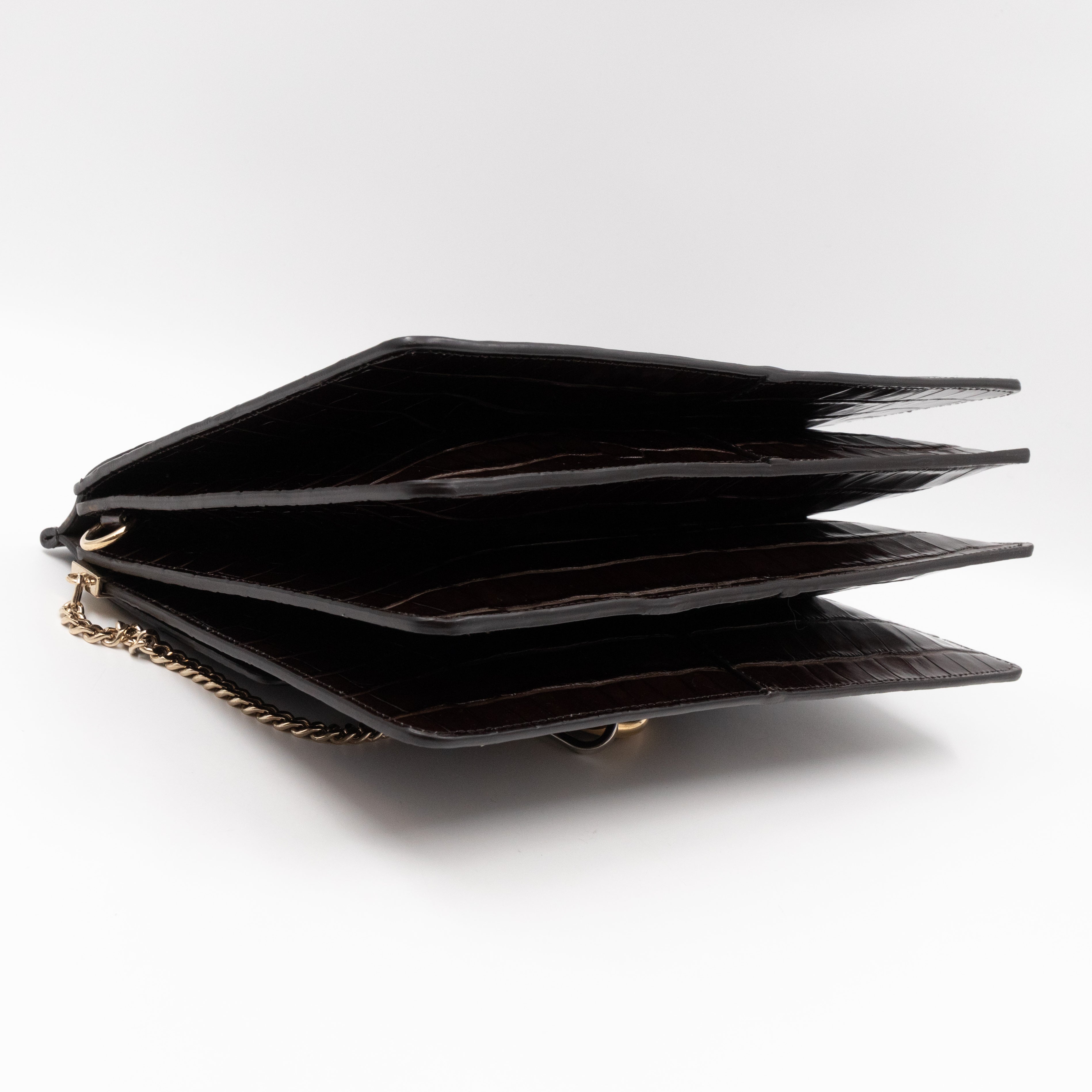 Faye Crossbody Croc Embossed Brown Leather