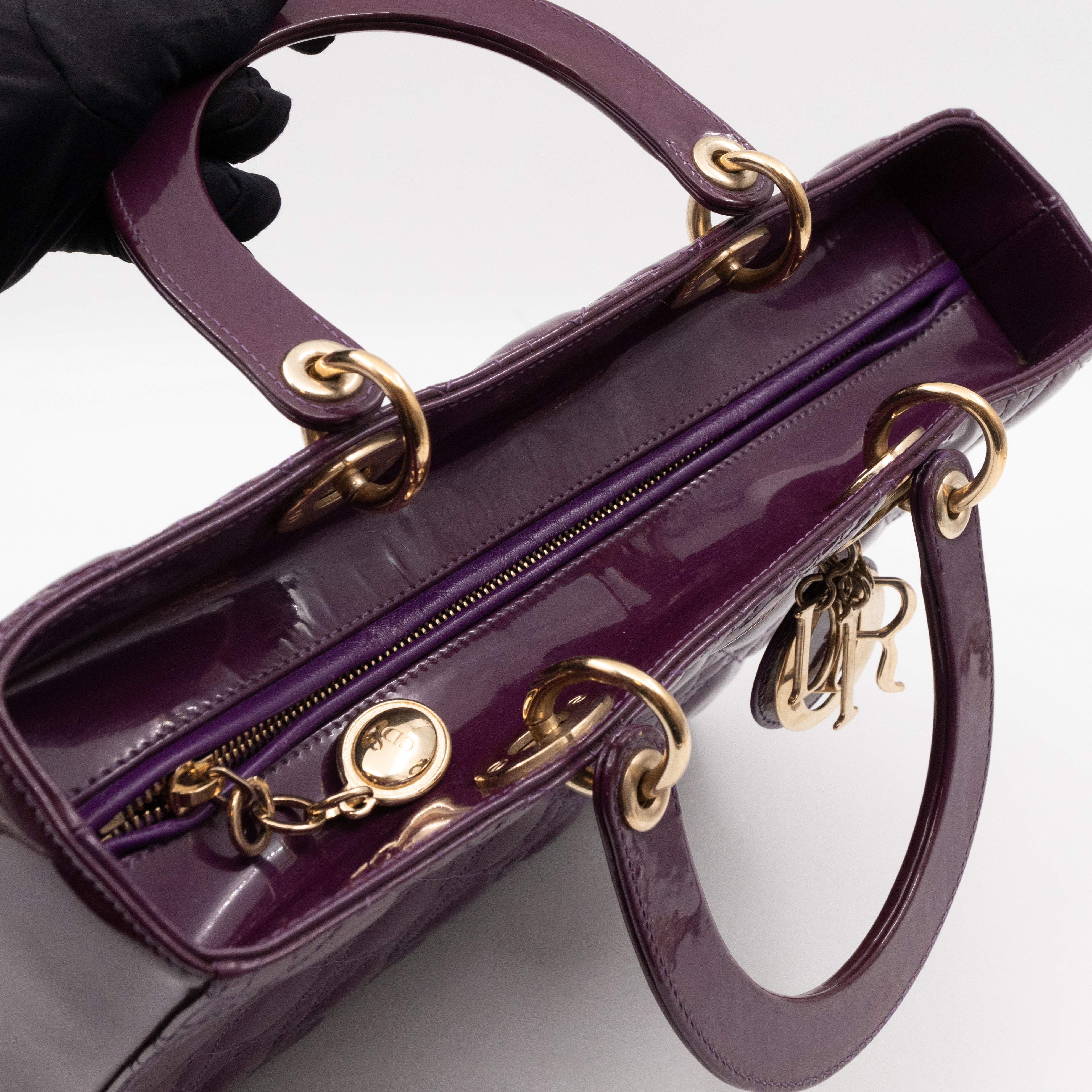 Lady Dior Large Purple Patent Leather