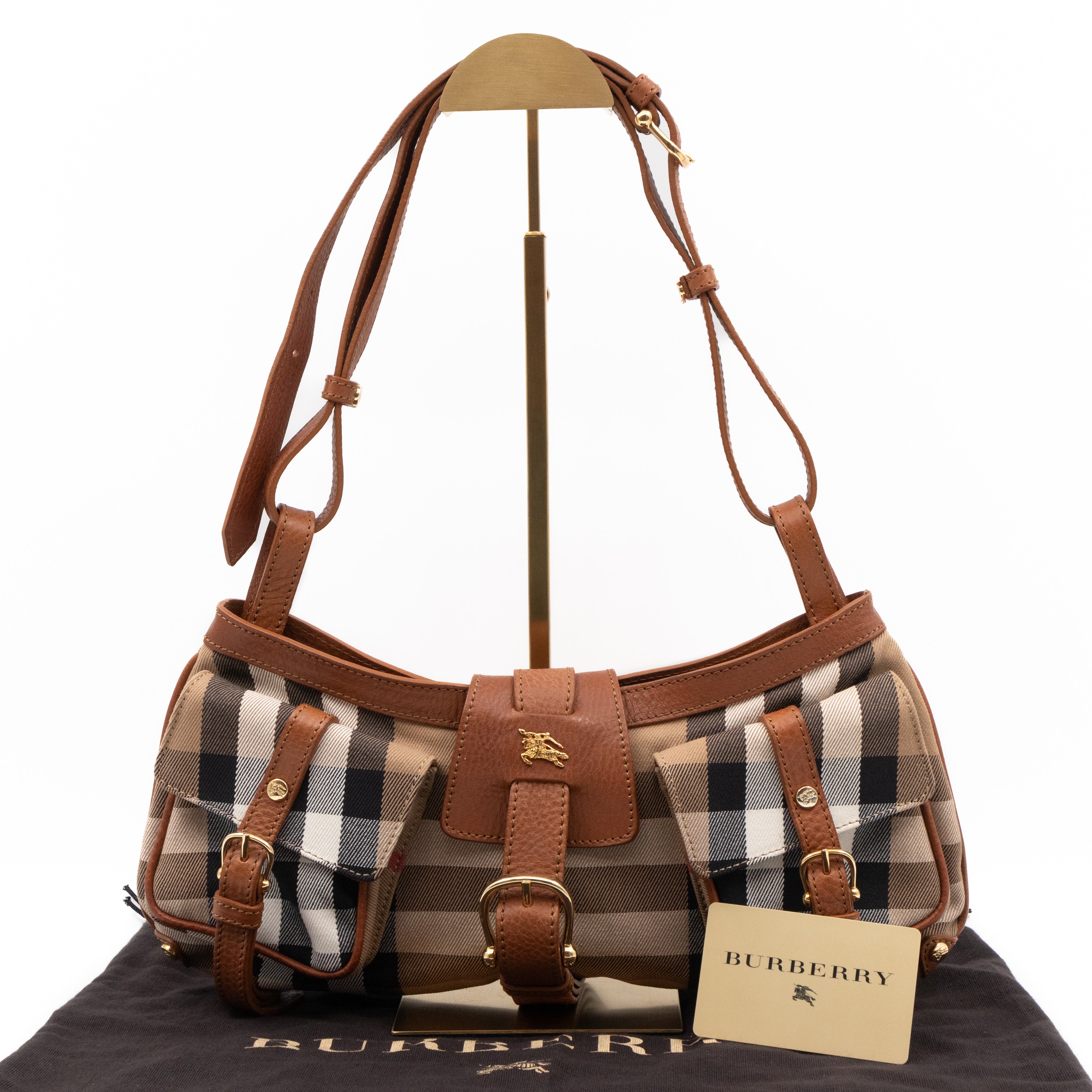 Prorsum House Check Shoulder Bag Tan Leather