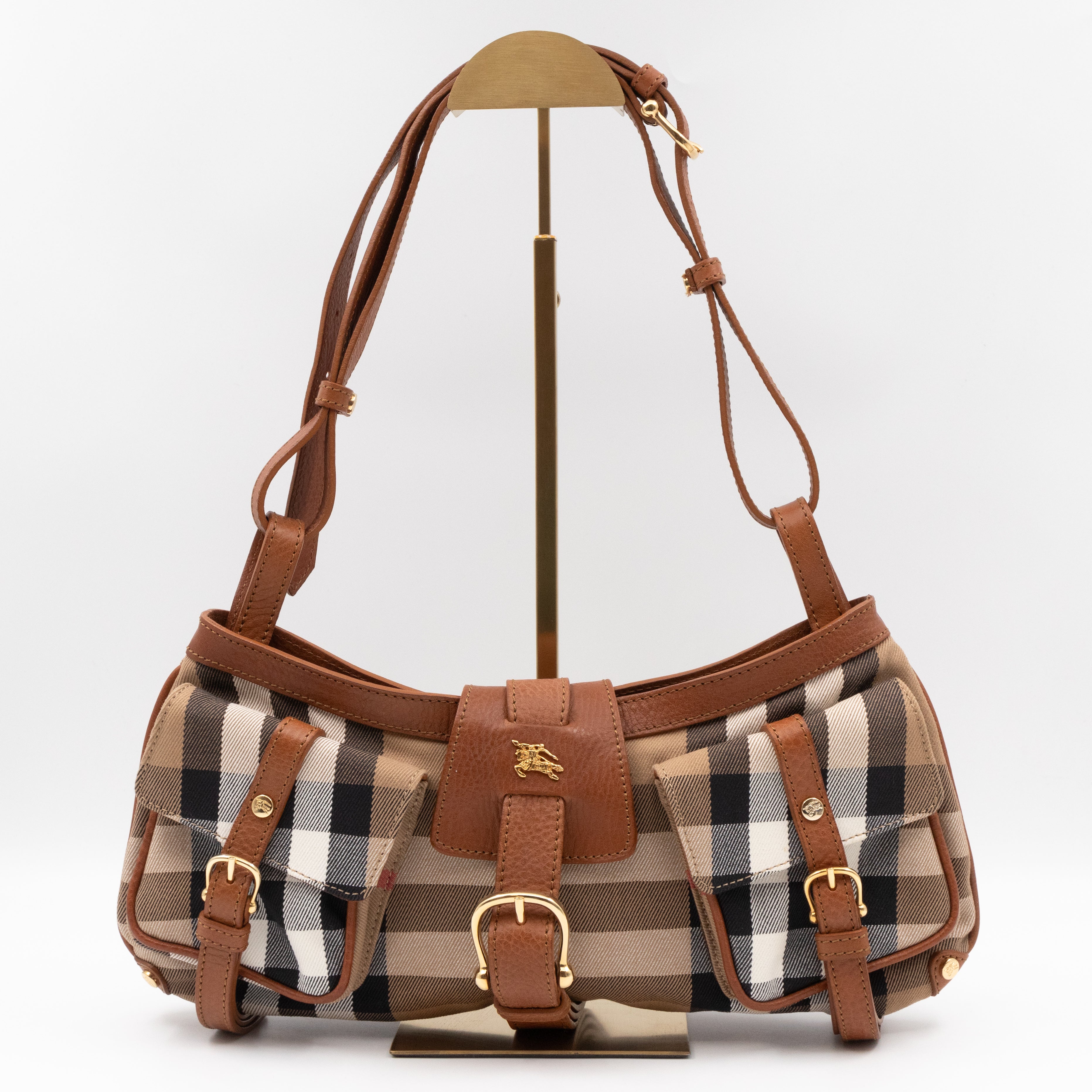 Prorsum House Check Shoulder Bag Tan Leather