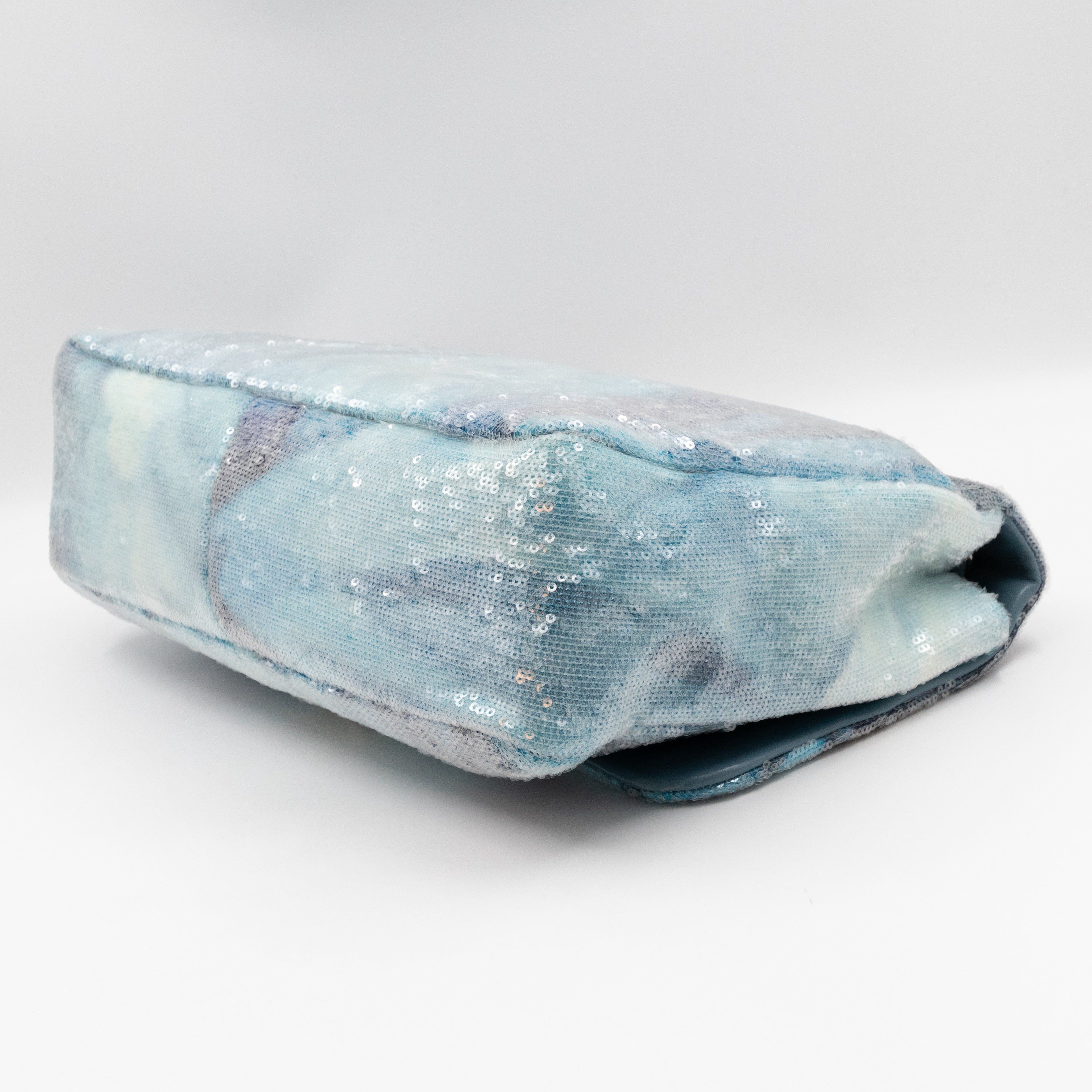 Large Sequin Waterfall Flap Light Blue Leather