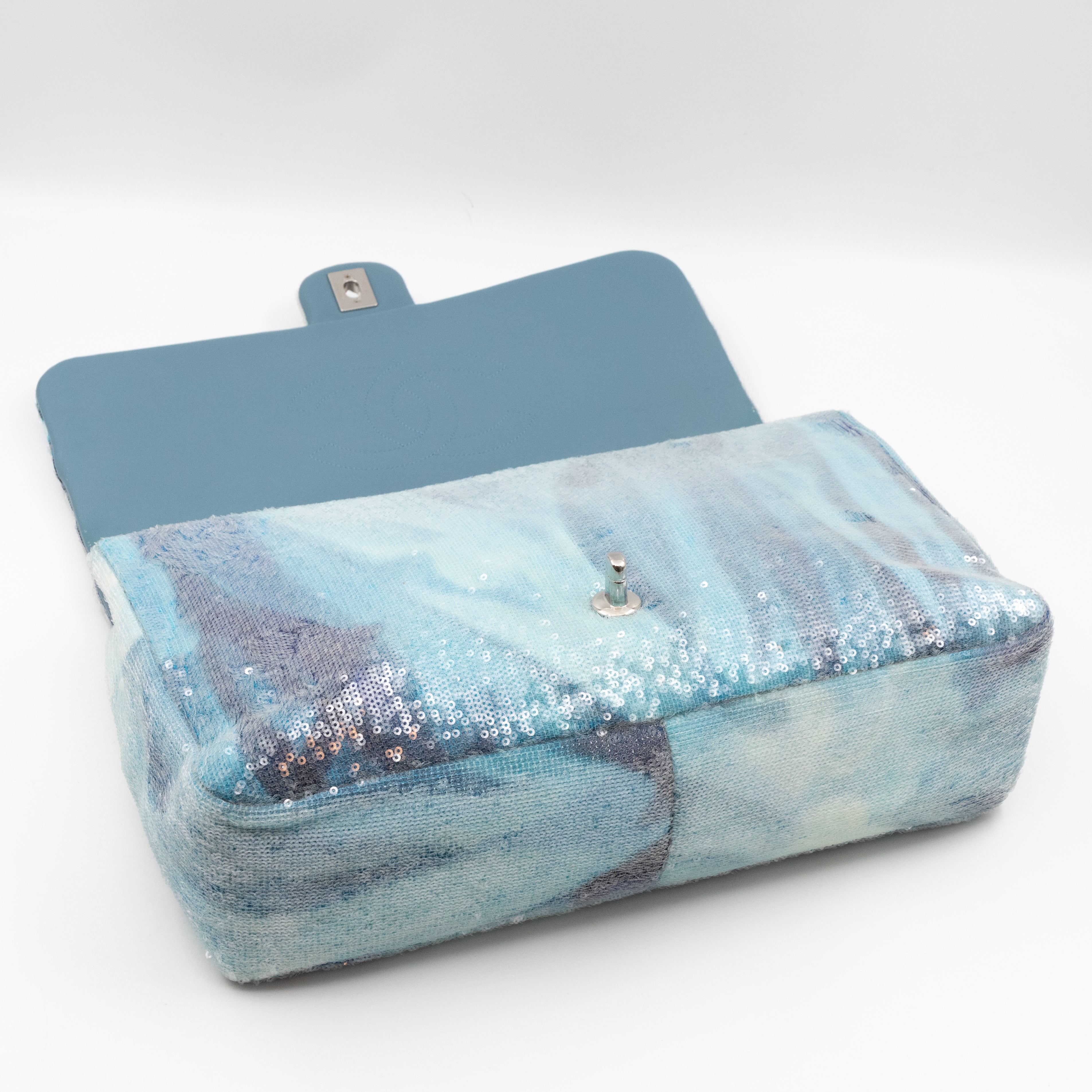 Large Sequin Waterfall Flap Light Blue Leather