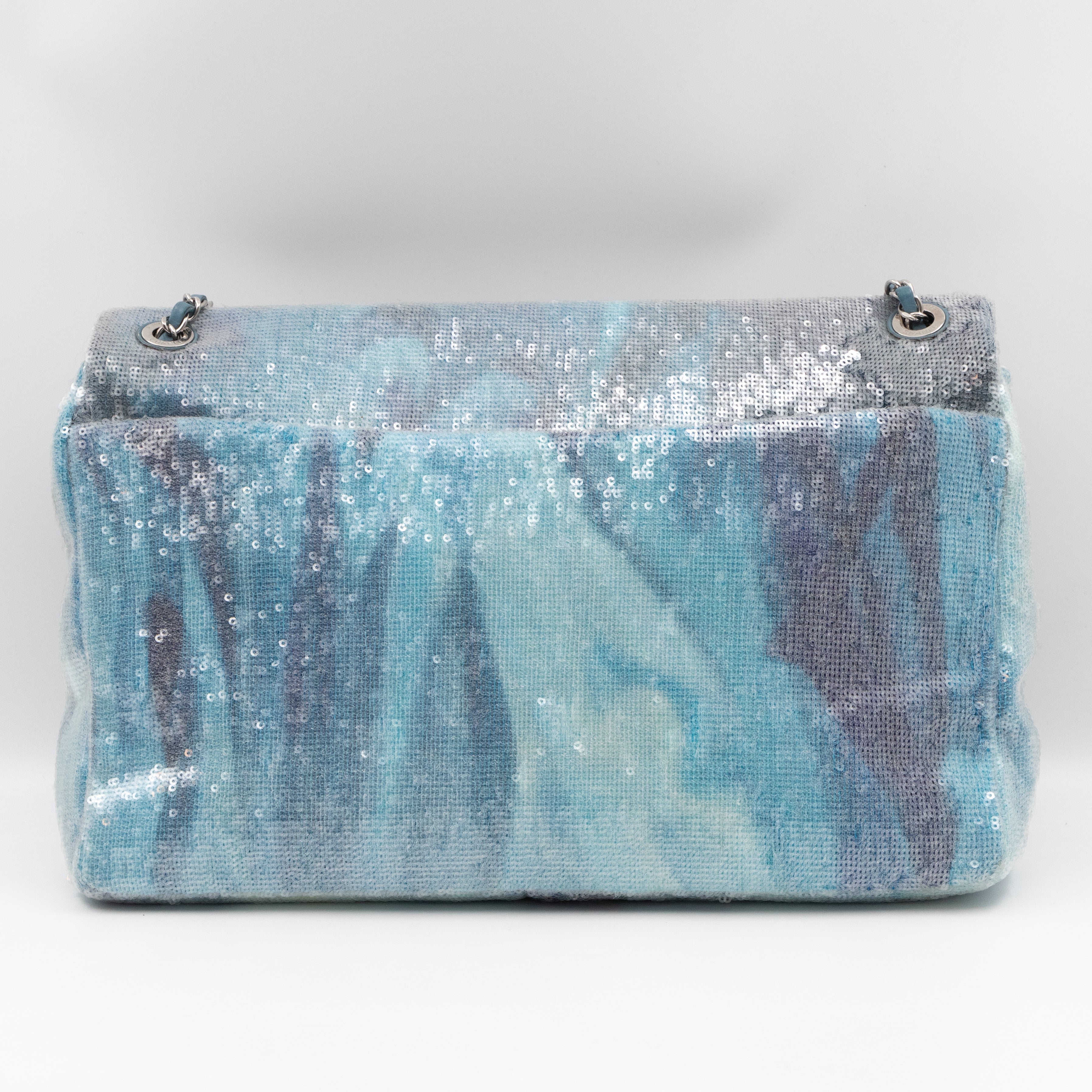 Large Sequin Waterfall Flap Light Blue Leather