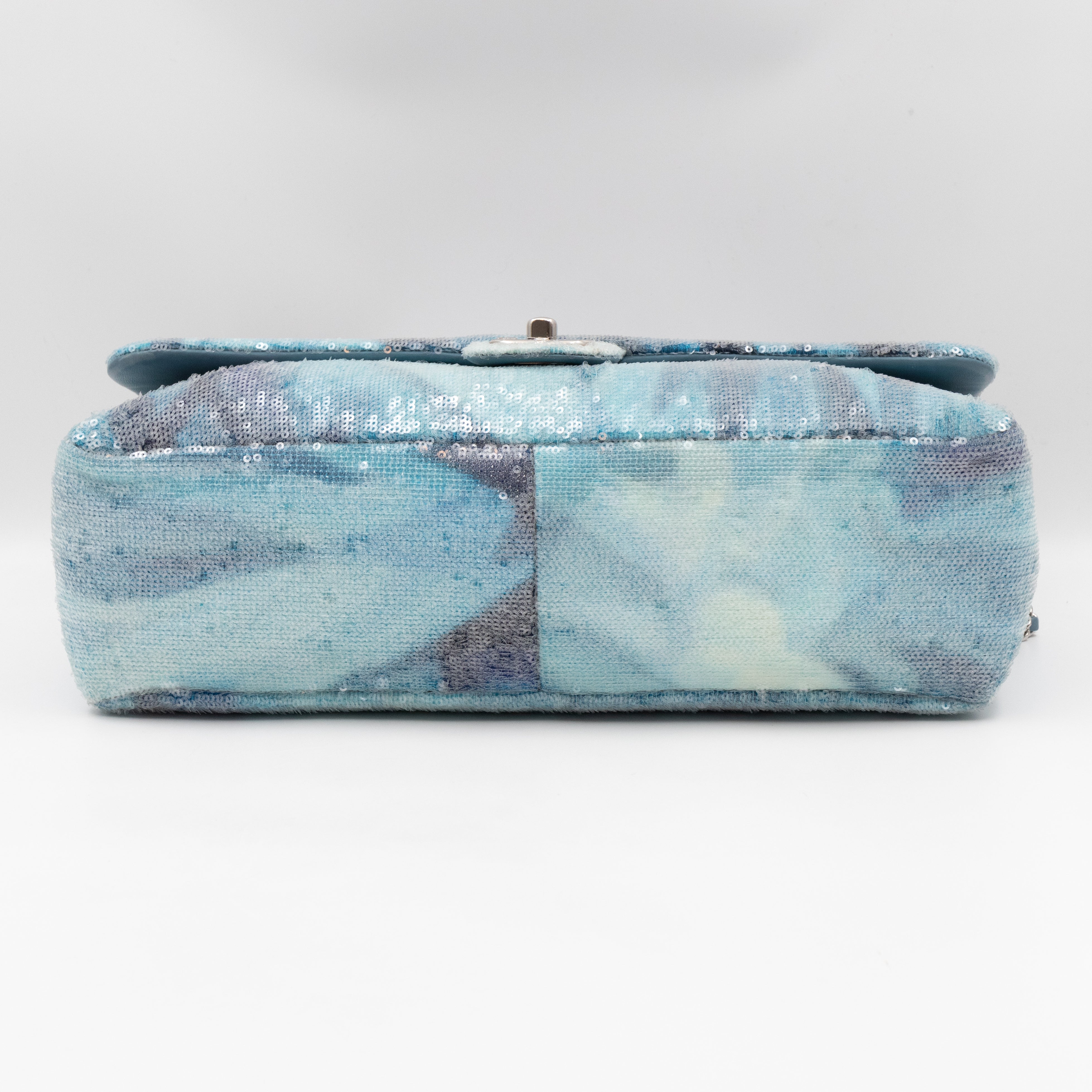 Large Sequin Waterfall Flap Light Blue Leather