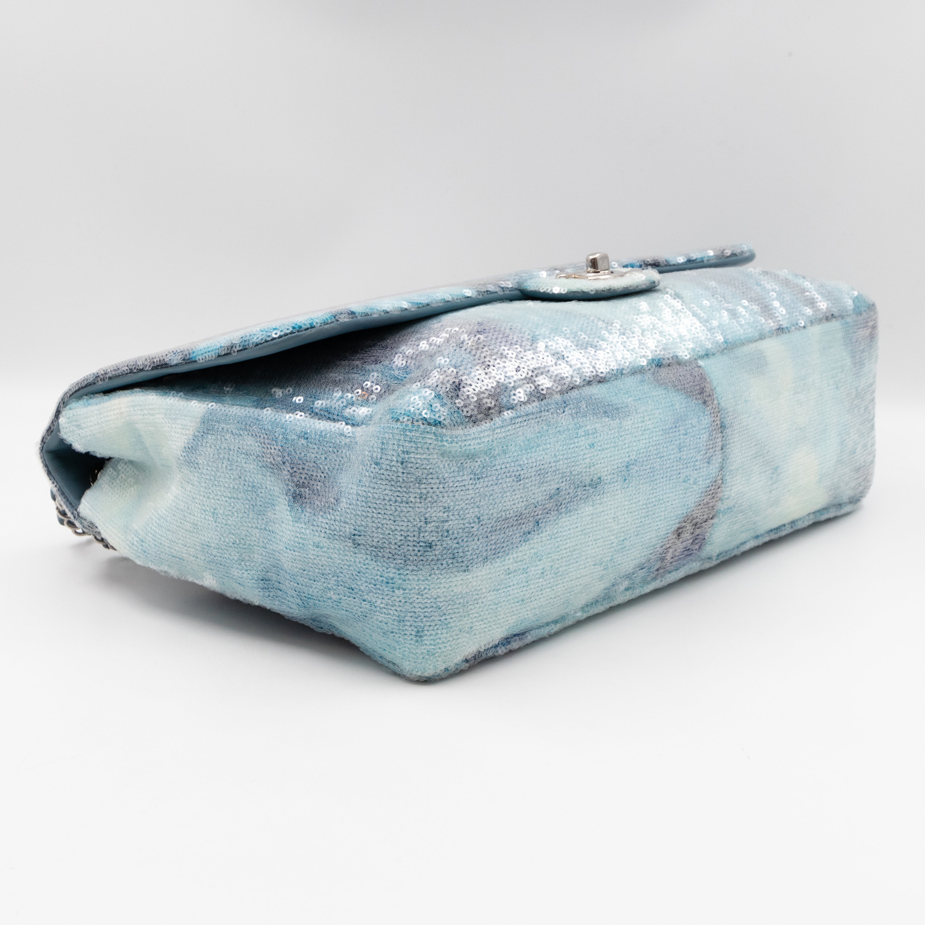 Large Sequin Waterfall Flap Light Blue Leather