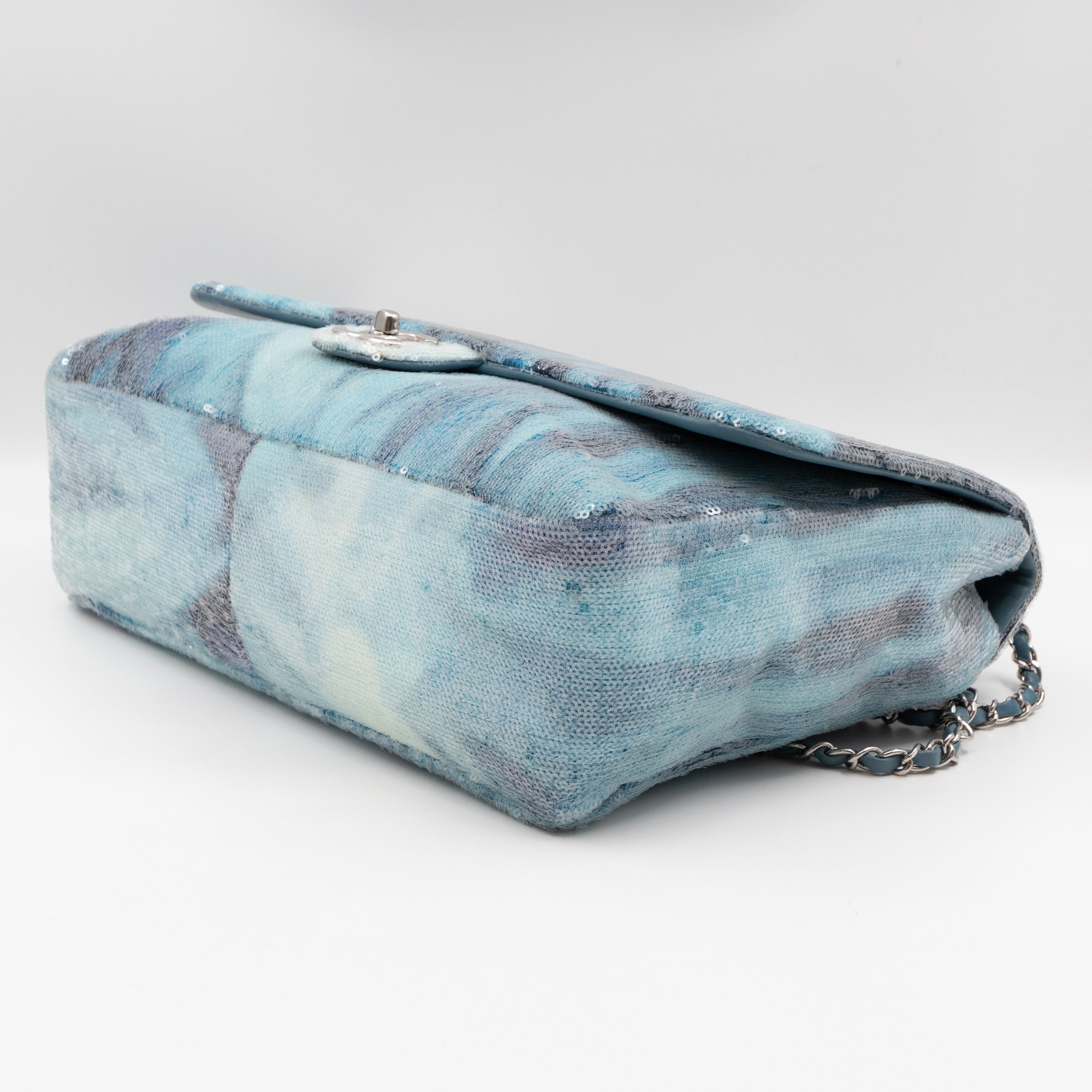 Large Sequin Waterfall Flap Light Blue Leather