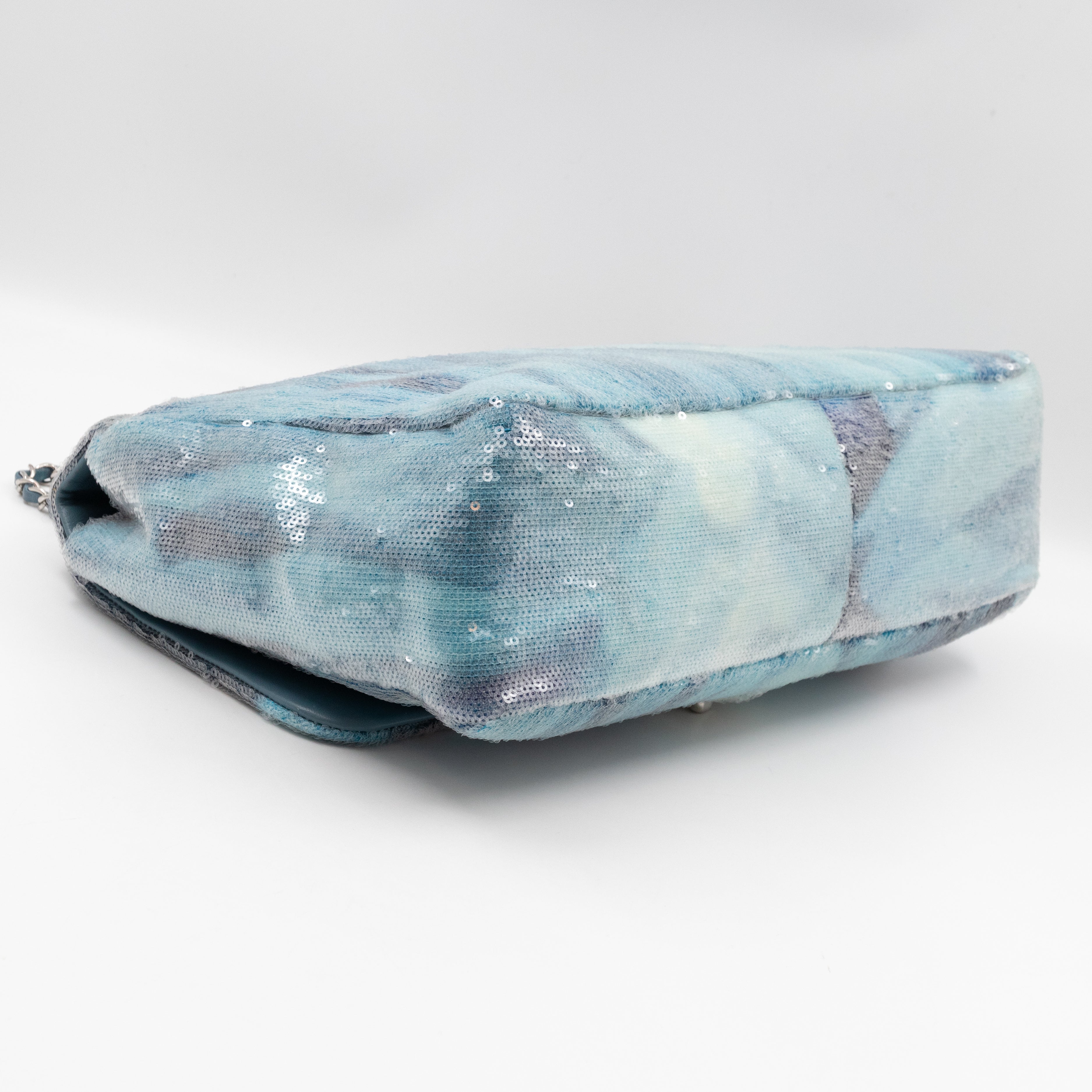 Large Sequin Waterfall Flap Light Blue Leather