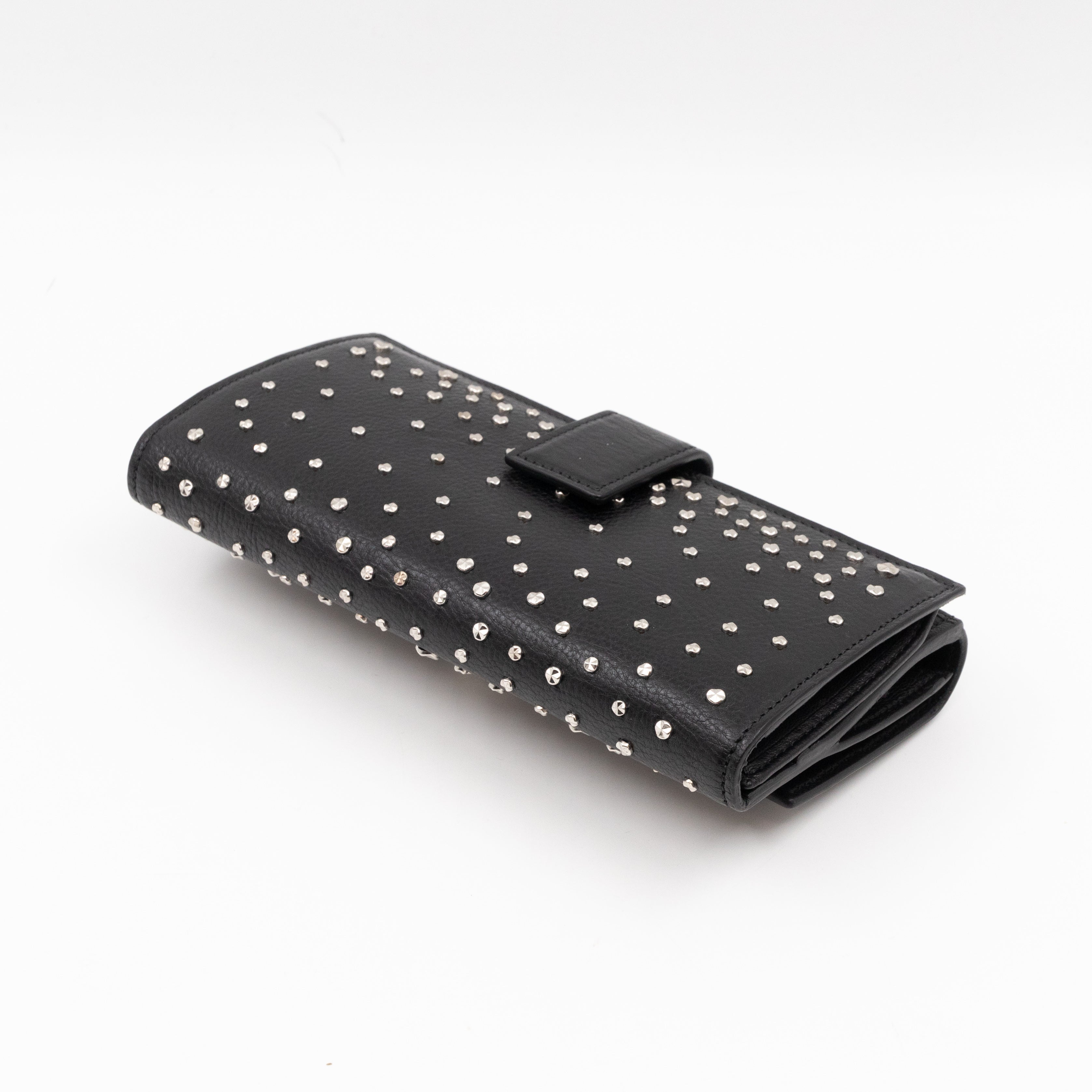 Studded Skull Continental Wallet Black Leather