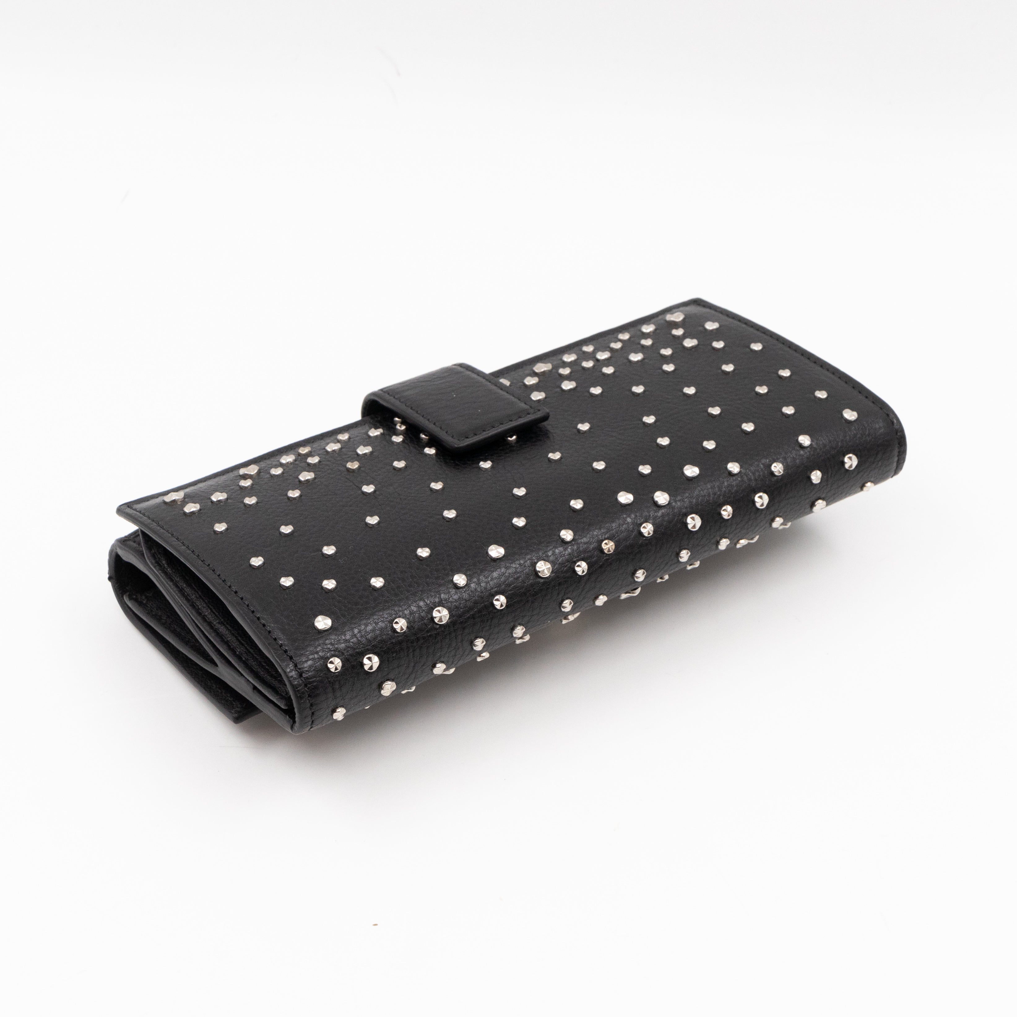 Studded Skull Continental Wallet Black Leather