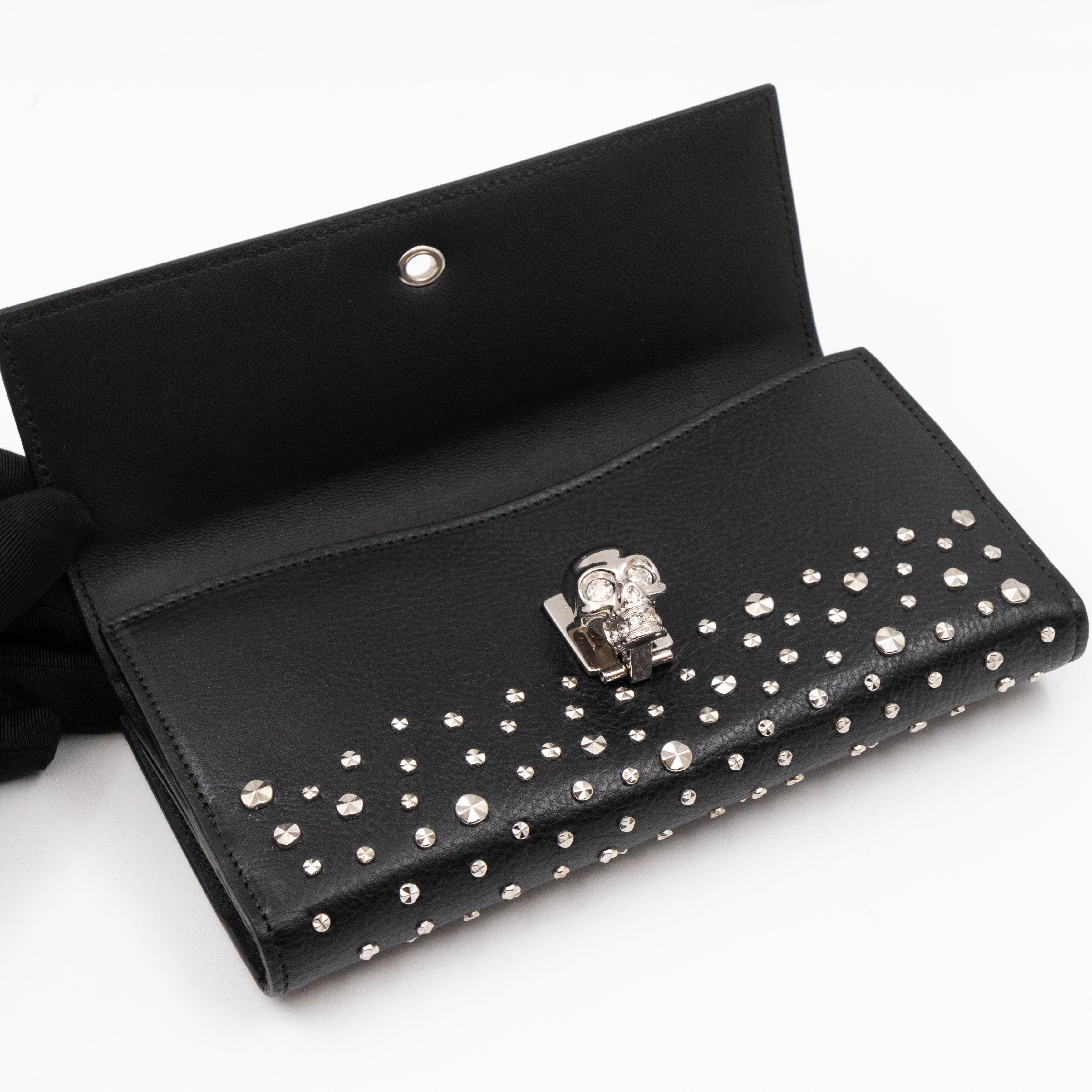 Studded Skull Continental Wallet Black Leather