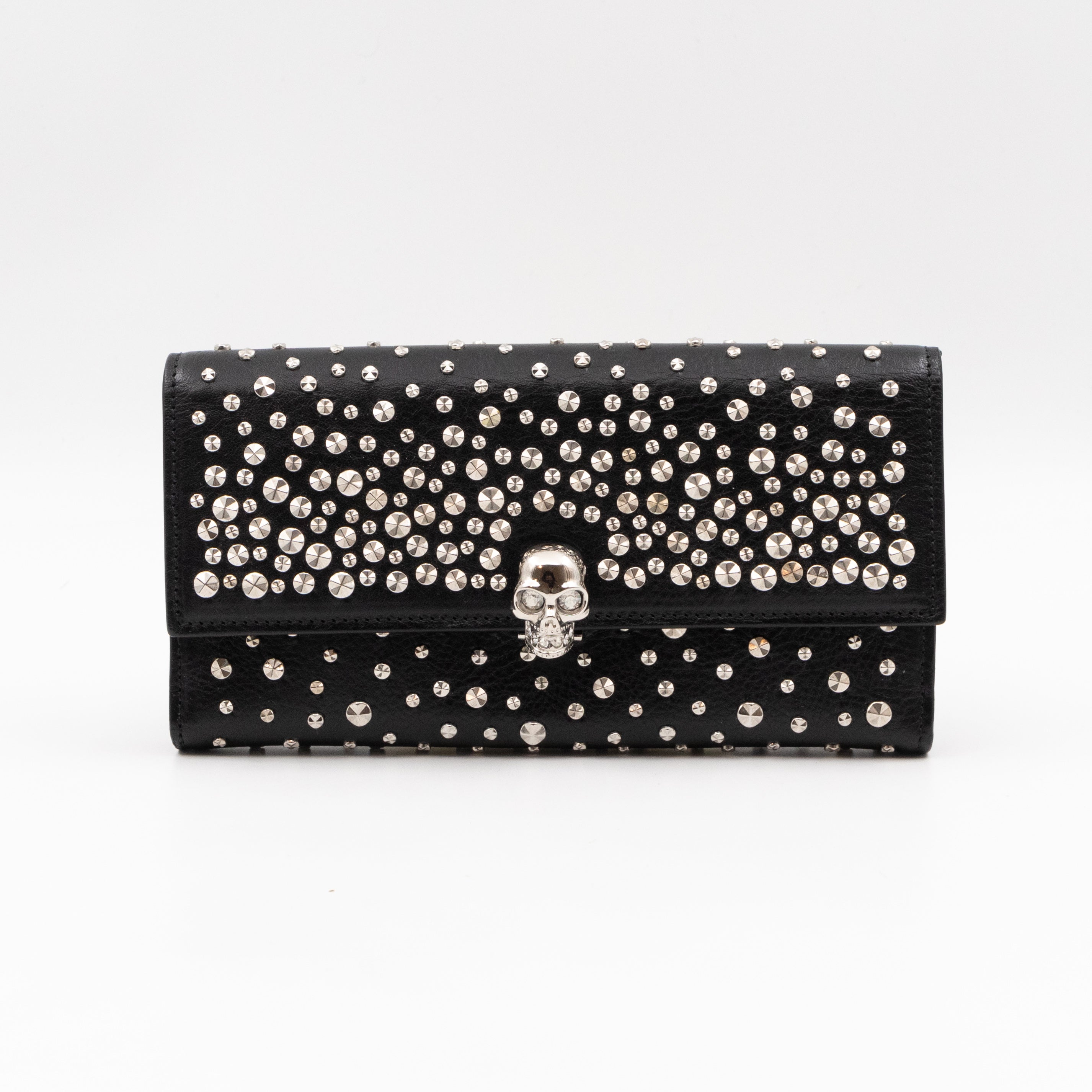 Studded Skull Continental Wallet Black Leather