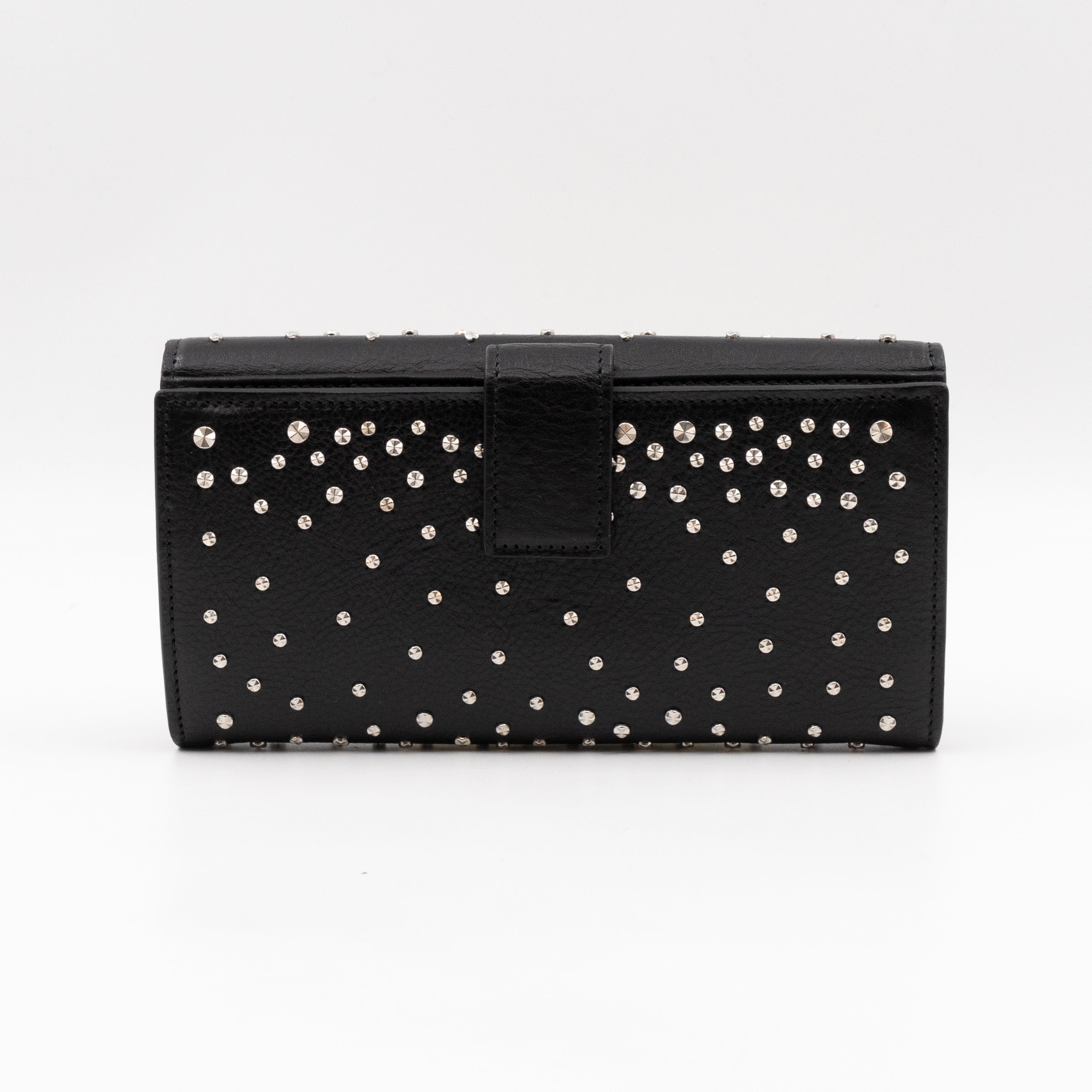 Studded Skull Continental Wallet Black Leather
