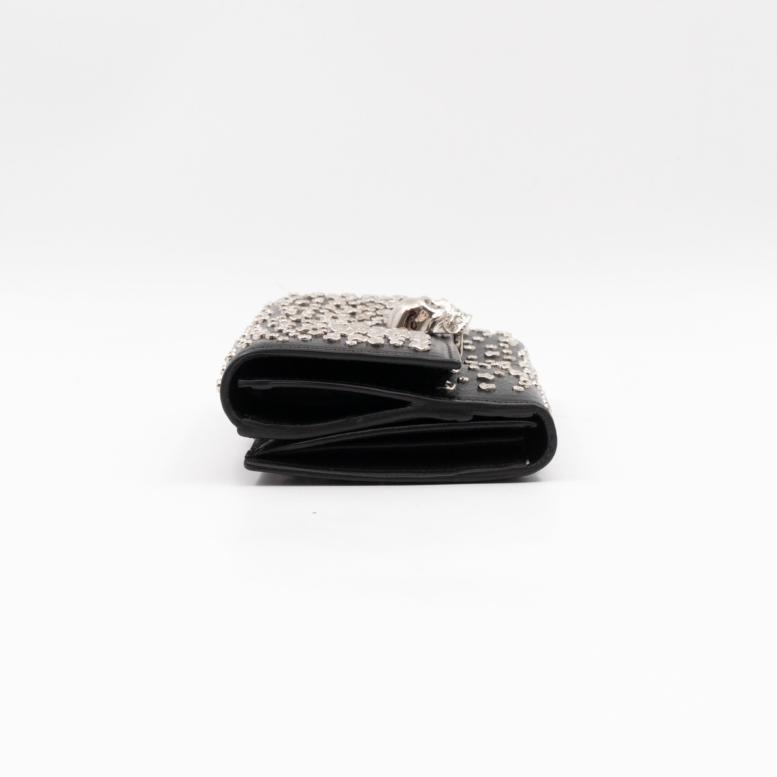 Studded Skull Continental Wallet Black Leather