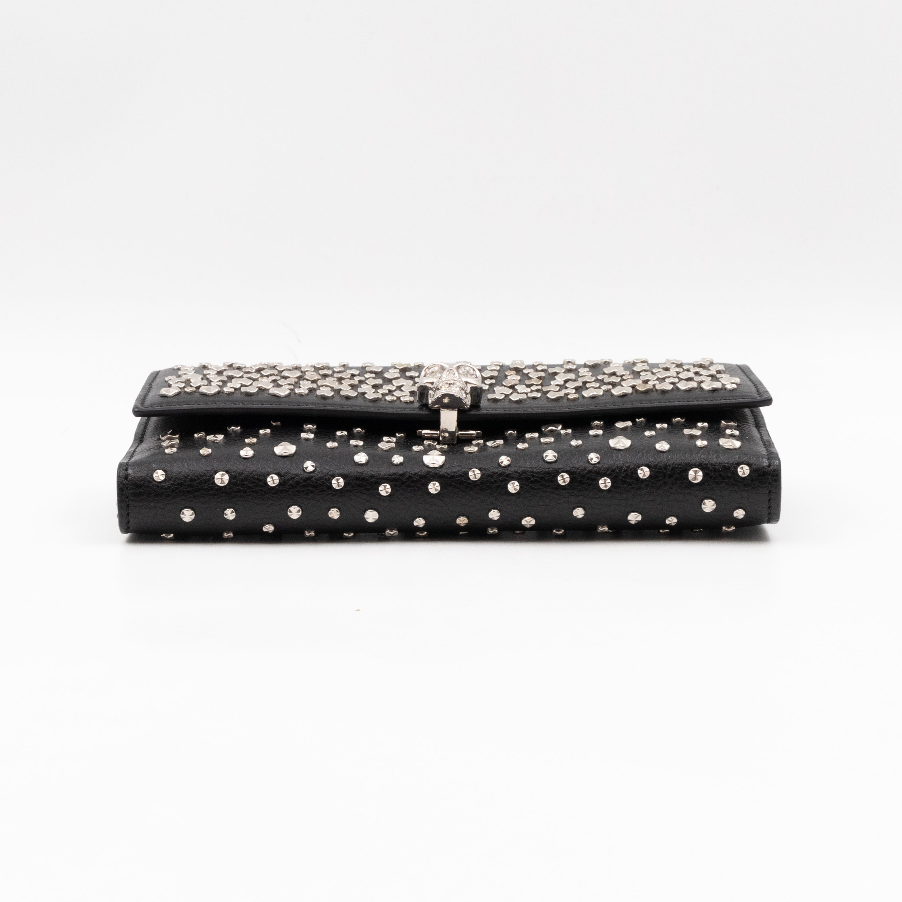 Studded Skull Continental Wallet Black Leather