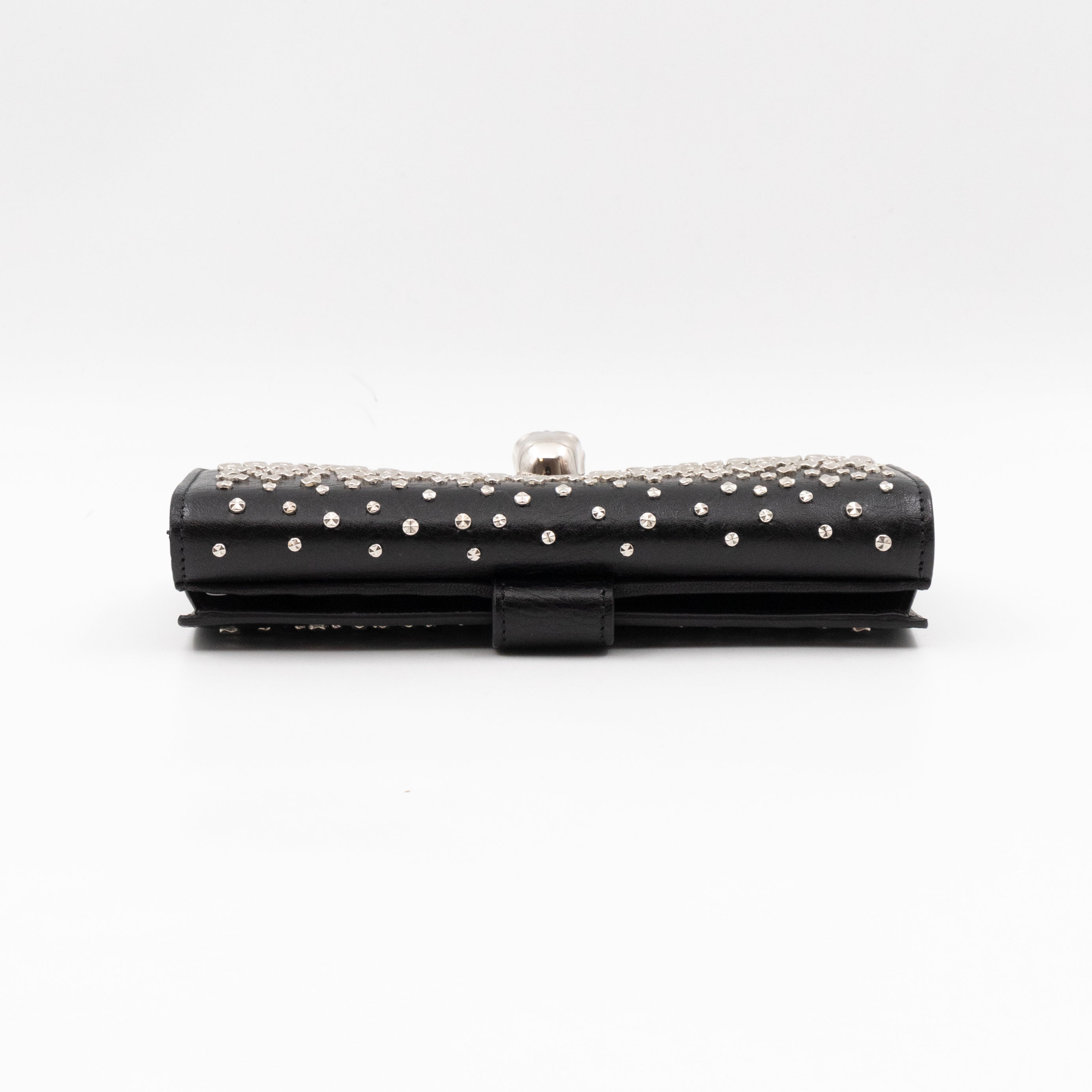 Studded Skull Continental Wallet Black Leather