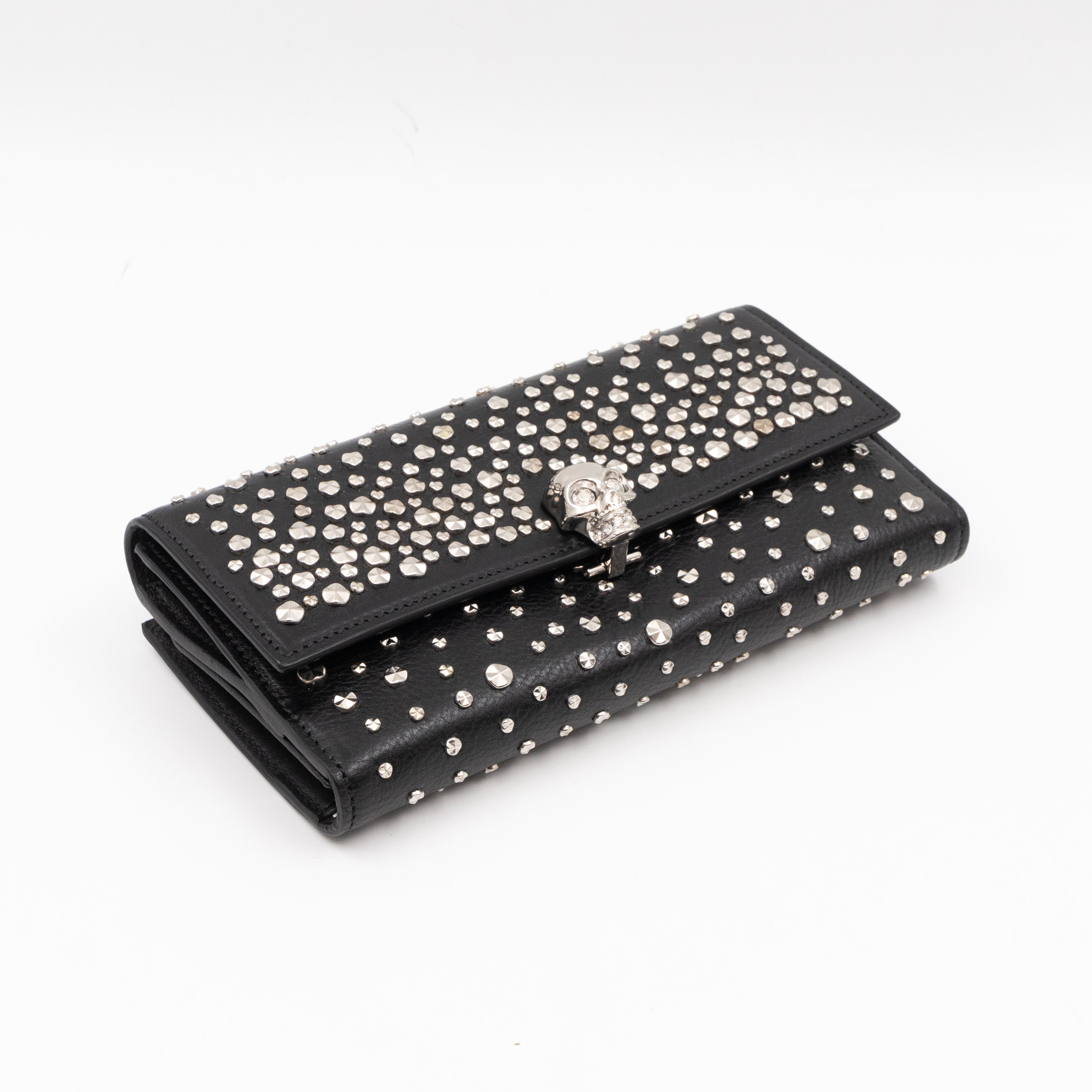 Studded Skull Continental Wallet Black Leather