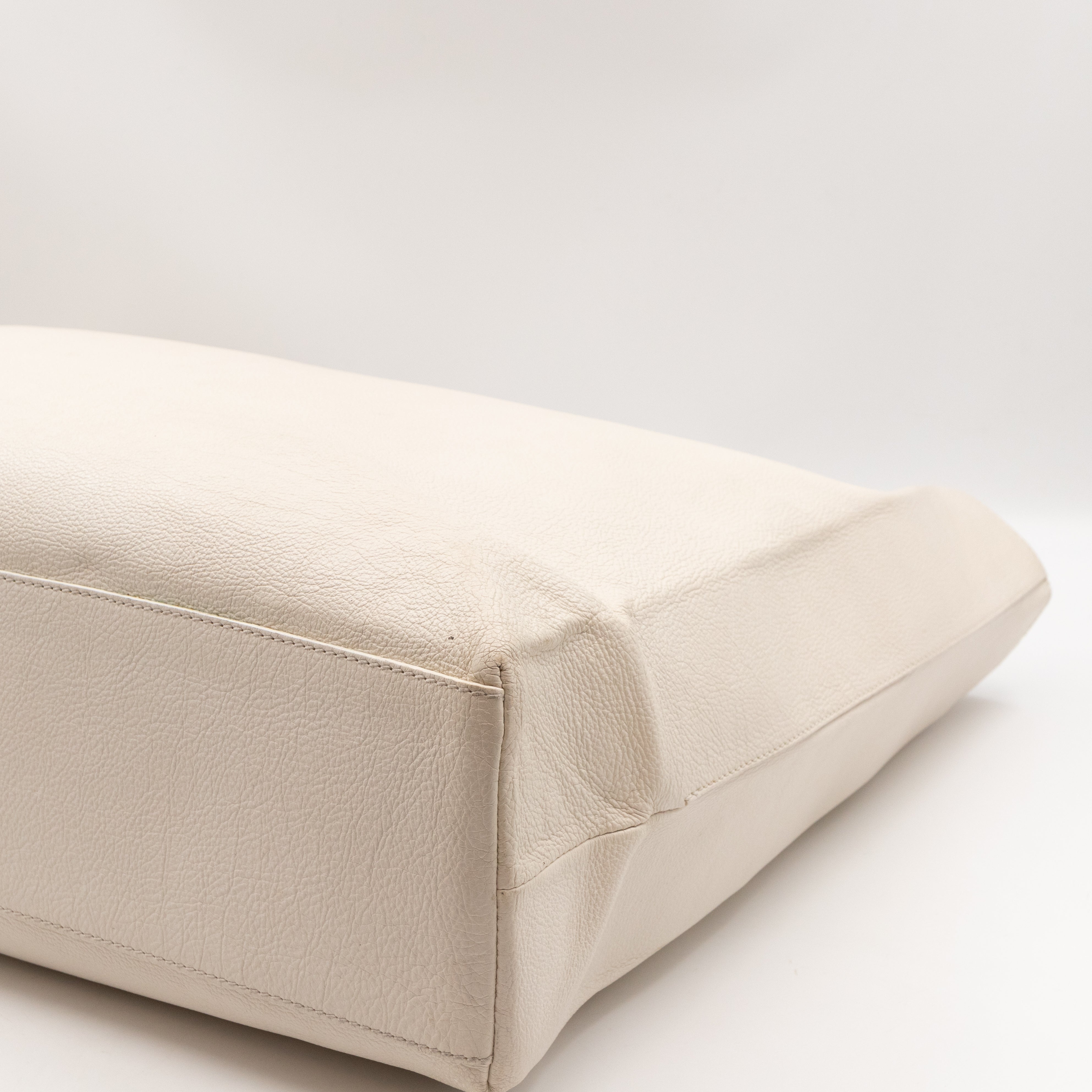East West Shopper Bag White Leather