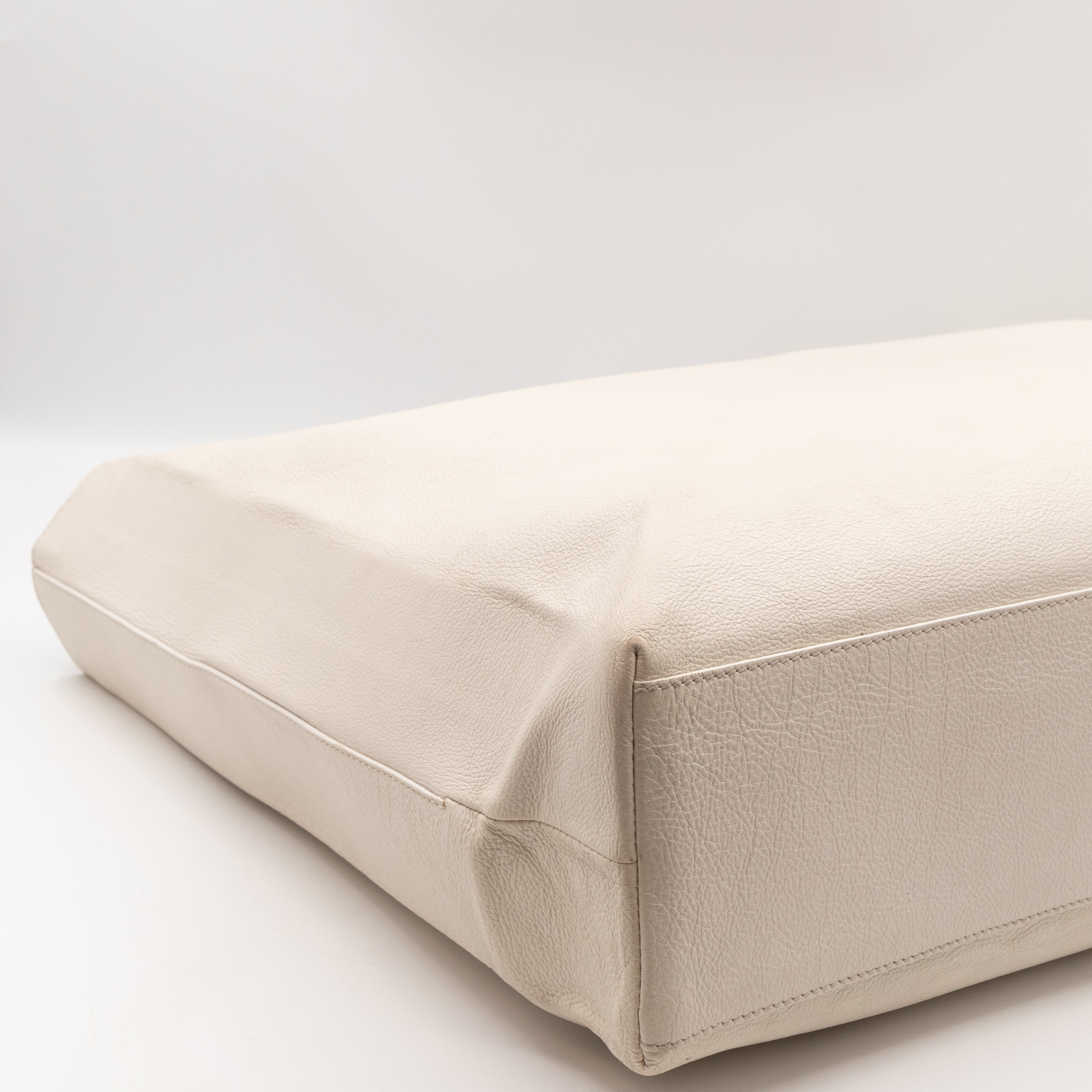 East West Shopper Bag White Leather