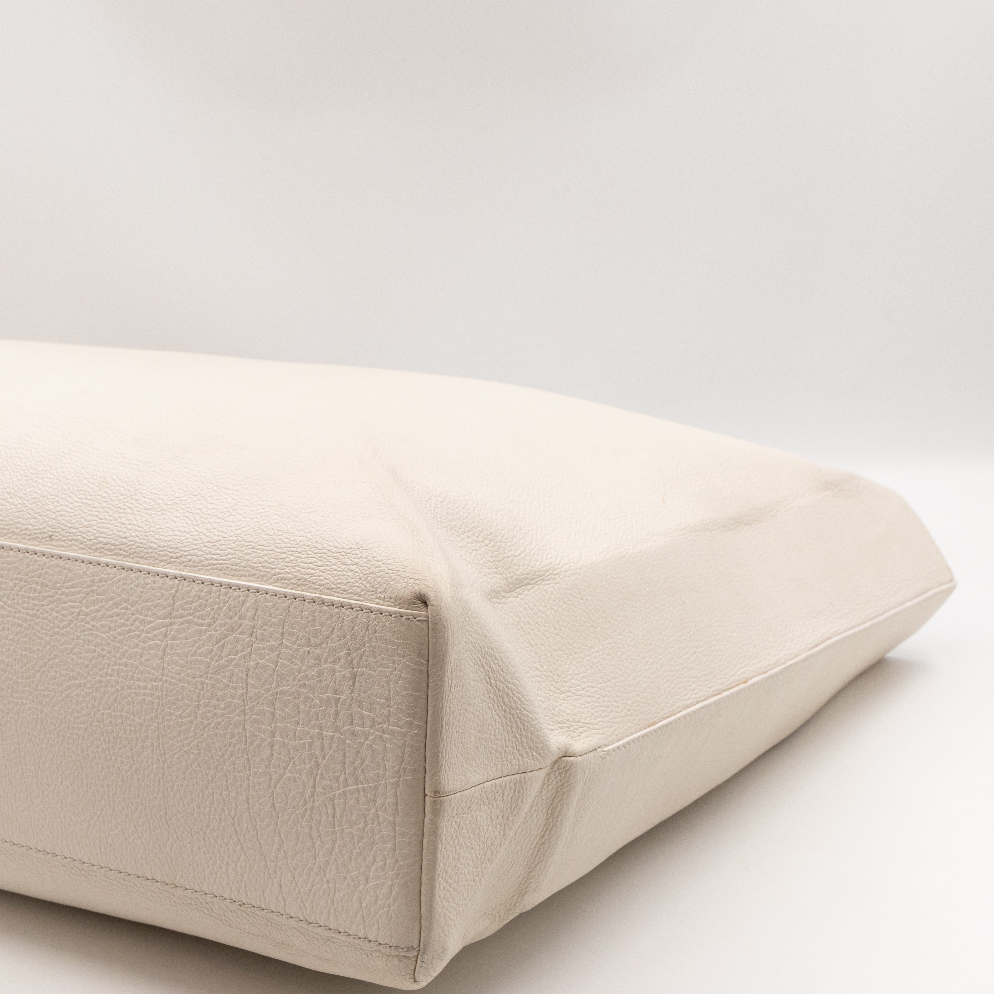 East West Shopper Bag White Leather