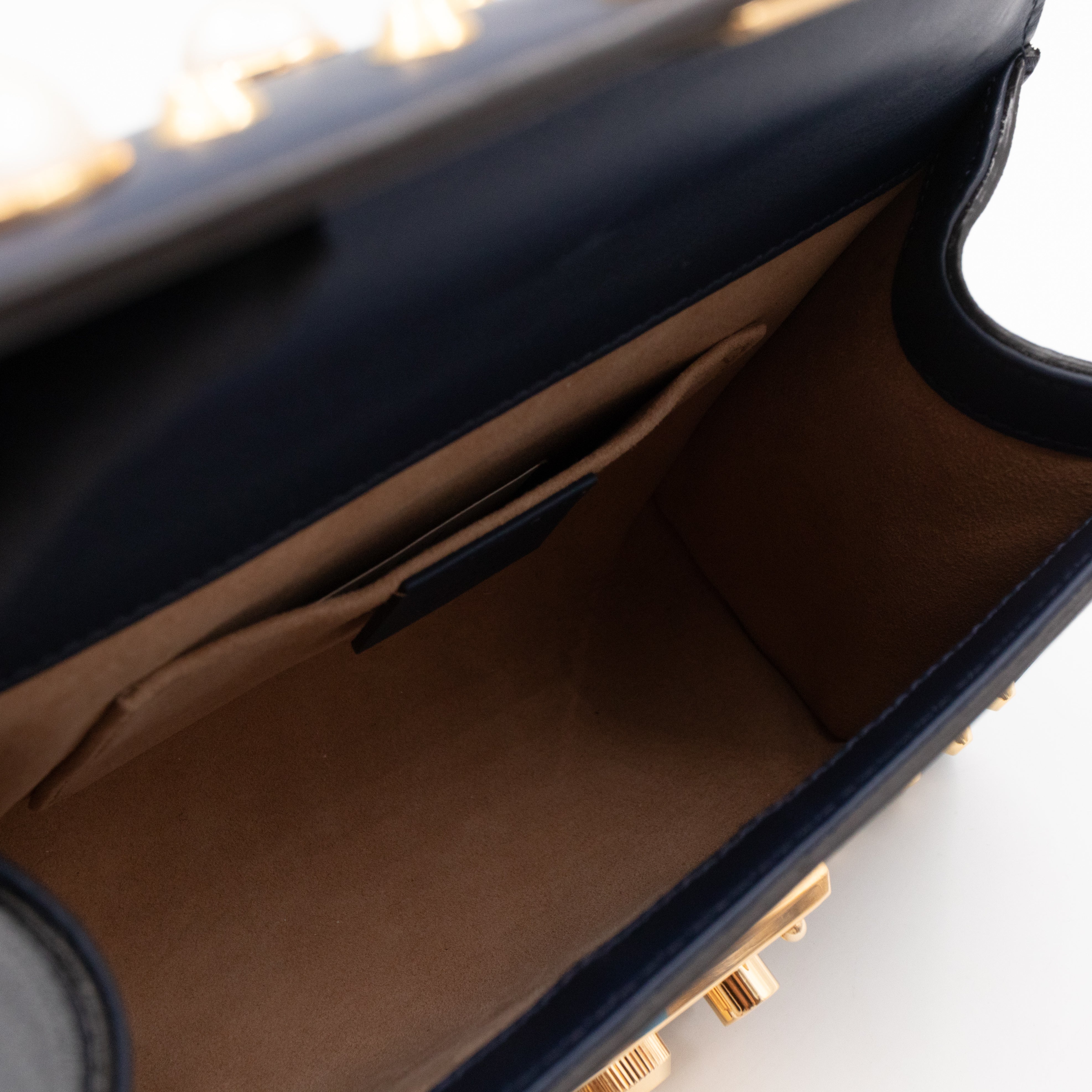 Padlock Small Pearl Studded Navy Blue Leather