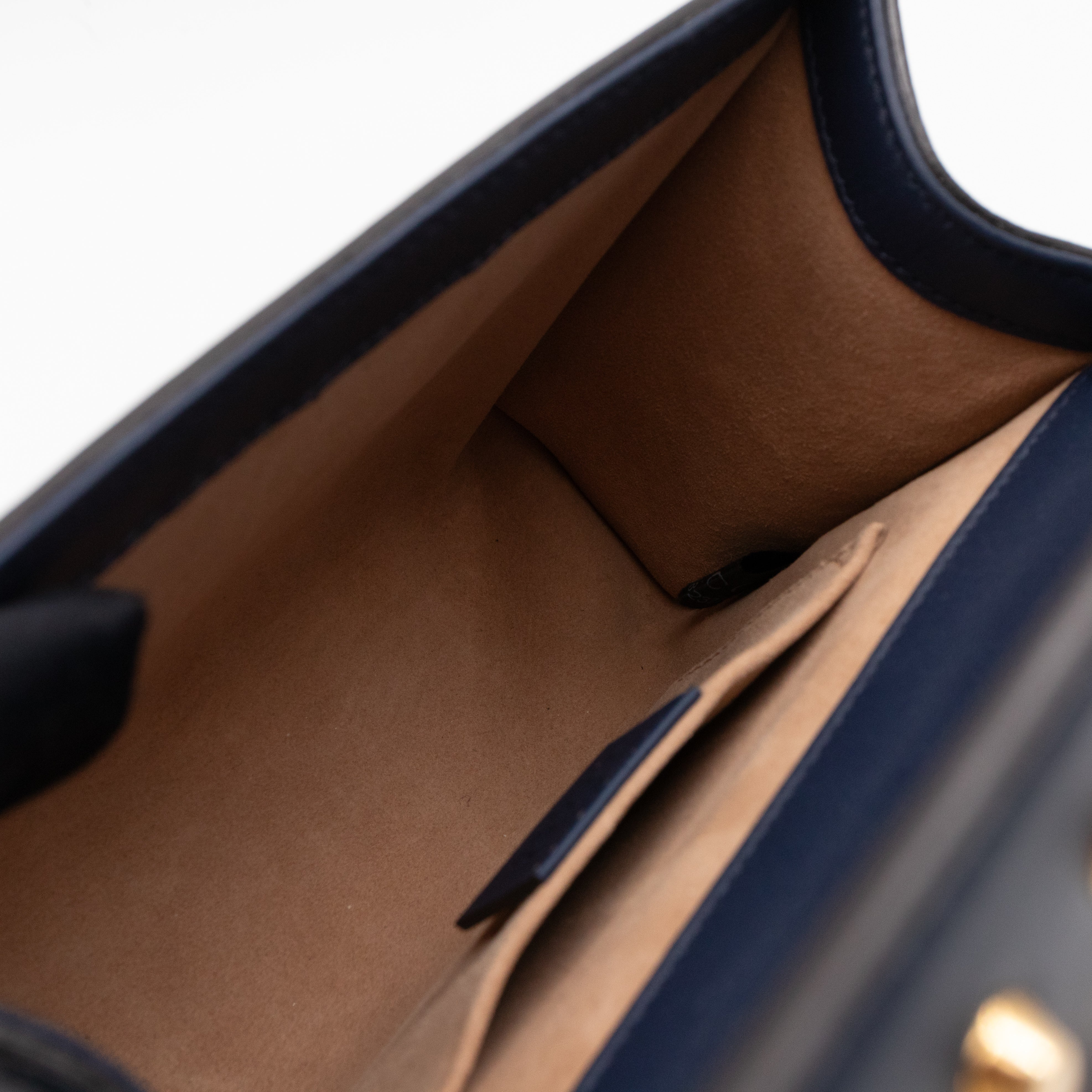 Padlock Small Pearl Studded Navy Blue Leather