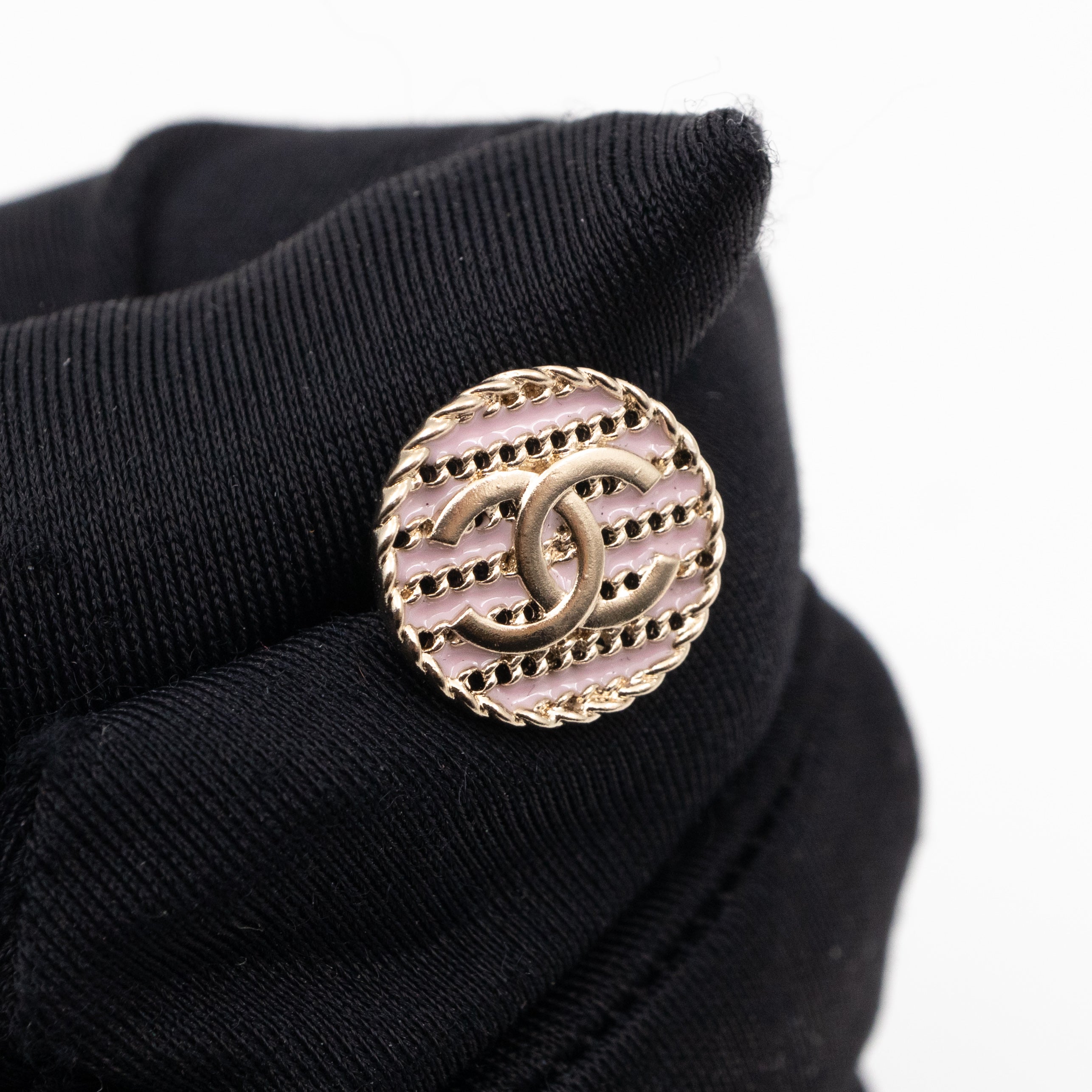 Small CC Button Earrings Pink Light Gold